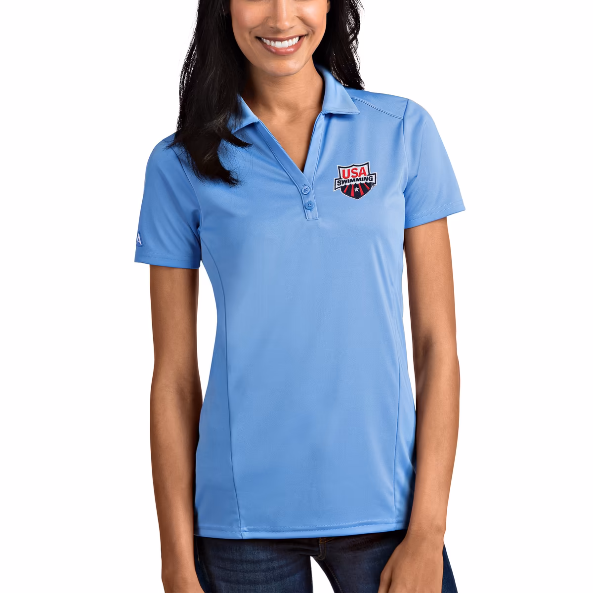 Women's Antigua Light Blue USA Swimming Tribute Polo 6 Women's Antigua Light Blue USA Swimming Tribute Polo