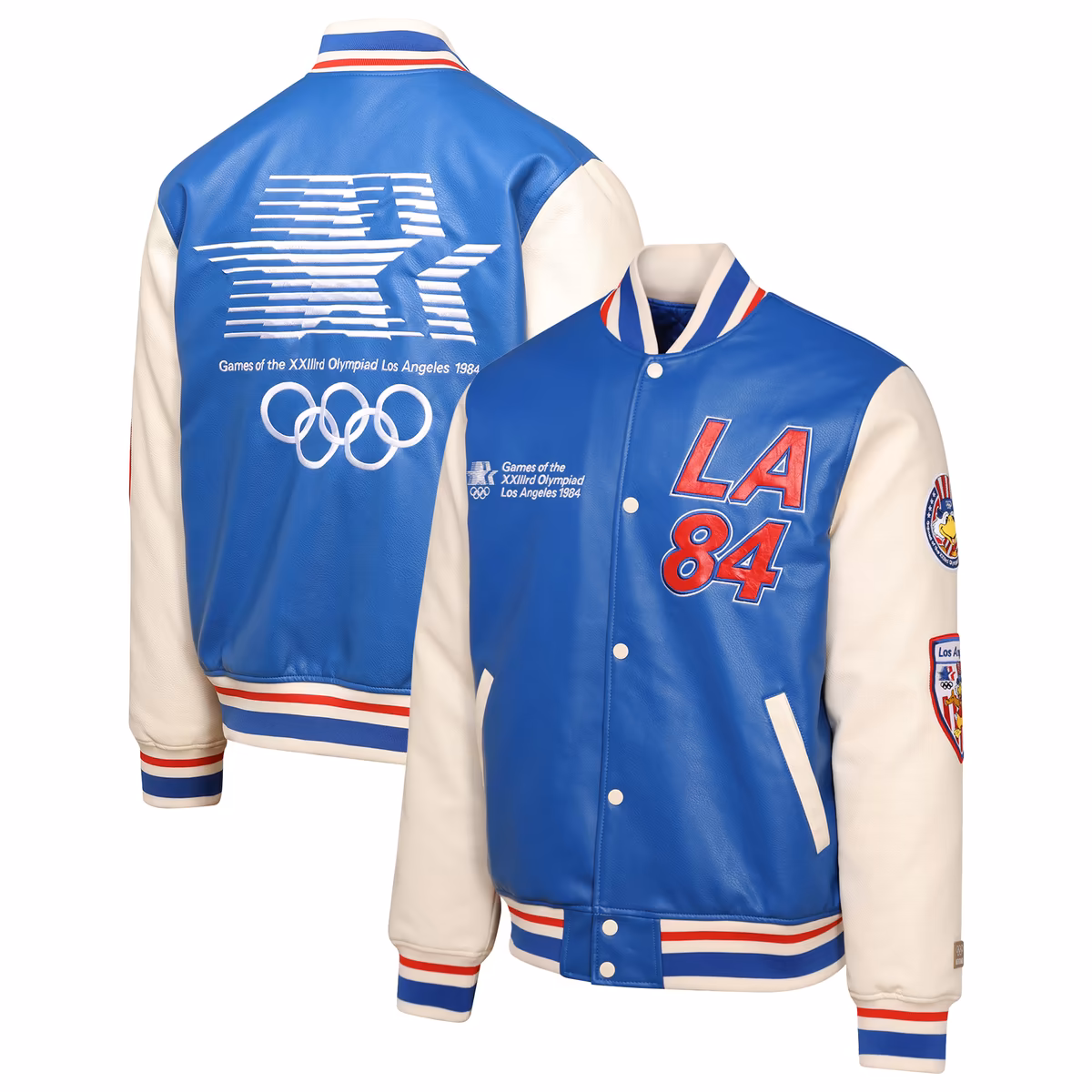 Men's Outerstuff Royal/Cream Los Angeles 1984 Summer Olympics Varsity Full-Snap Jacket 1 Men's Outerstuff Royal/Cream Los Angeles 1984 Summer Olympics Varsity Full-Snap Jacket