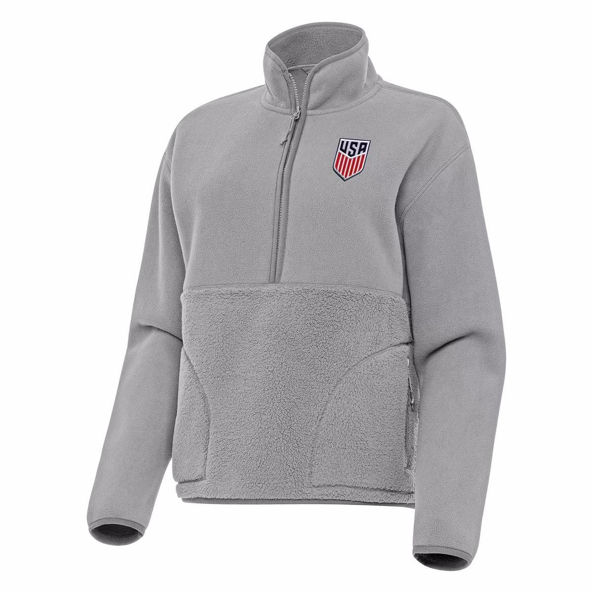 Women's Antigua Gray USMNT Figure Quarter-Zip Jacket 1 Women's Antigua Gray USMNT Figure Quarter-Zip Jacket