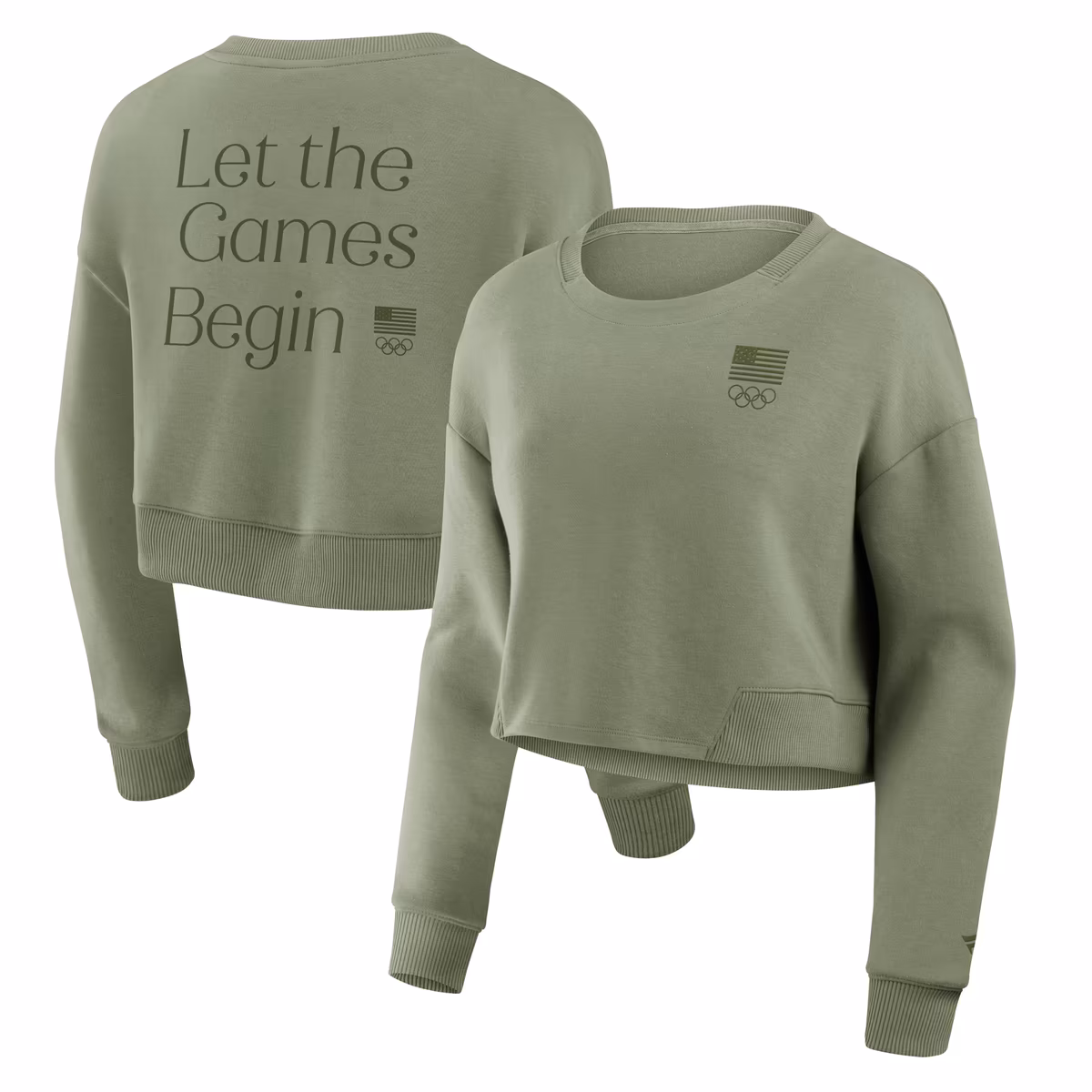 Women's Fanatics Olive Team USA Studio Tri-Blend Cropped Pullover Sweatshirt 1 Women's Fanatics Olive Team USA Studio Tri-Blend Cropped Pullover Sweatshirt