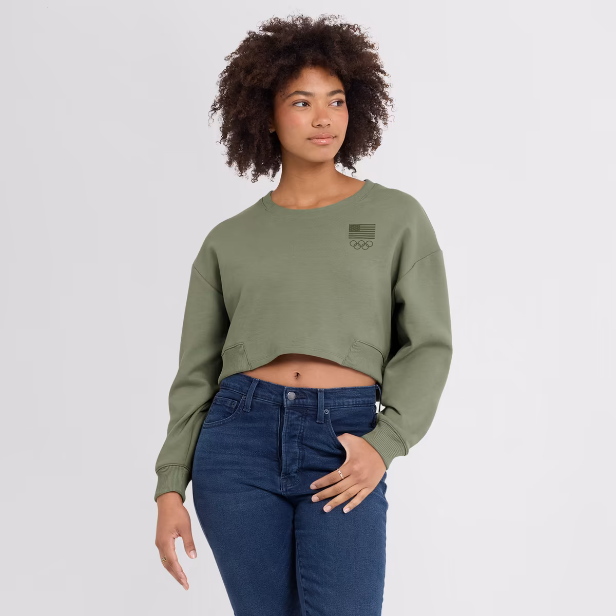 Women's Fanatics Olive Team USA Studio Tri-Blend Cropped Pullover Sweatshirt 4 Women's Fanatics Olive Team USA Studio Tri-Blend Cropped Pullover Sweatshirt