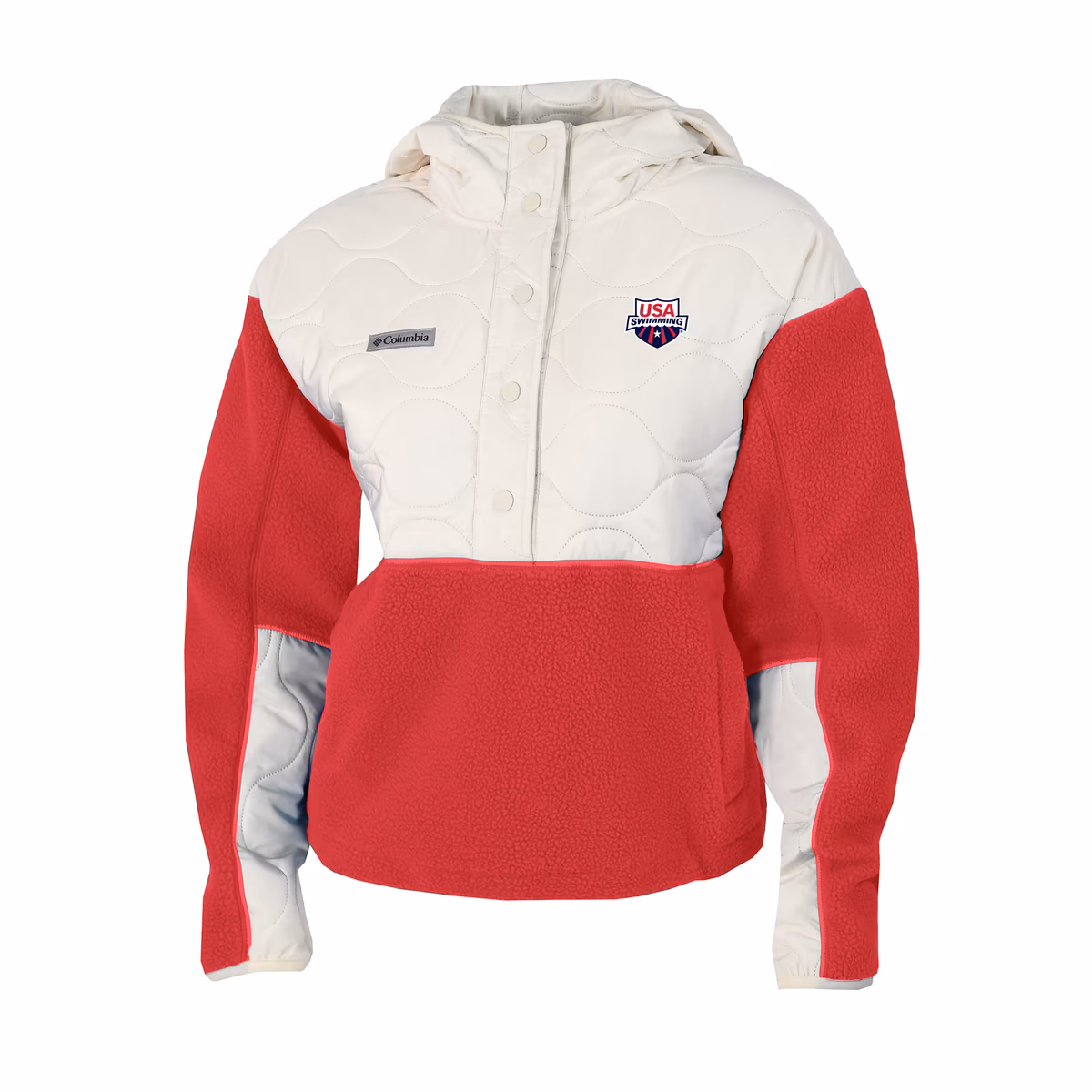 Women's Columbia Red USA Swimming Cloud Point Hooded Fleece Half-Snap Pullover Jacket