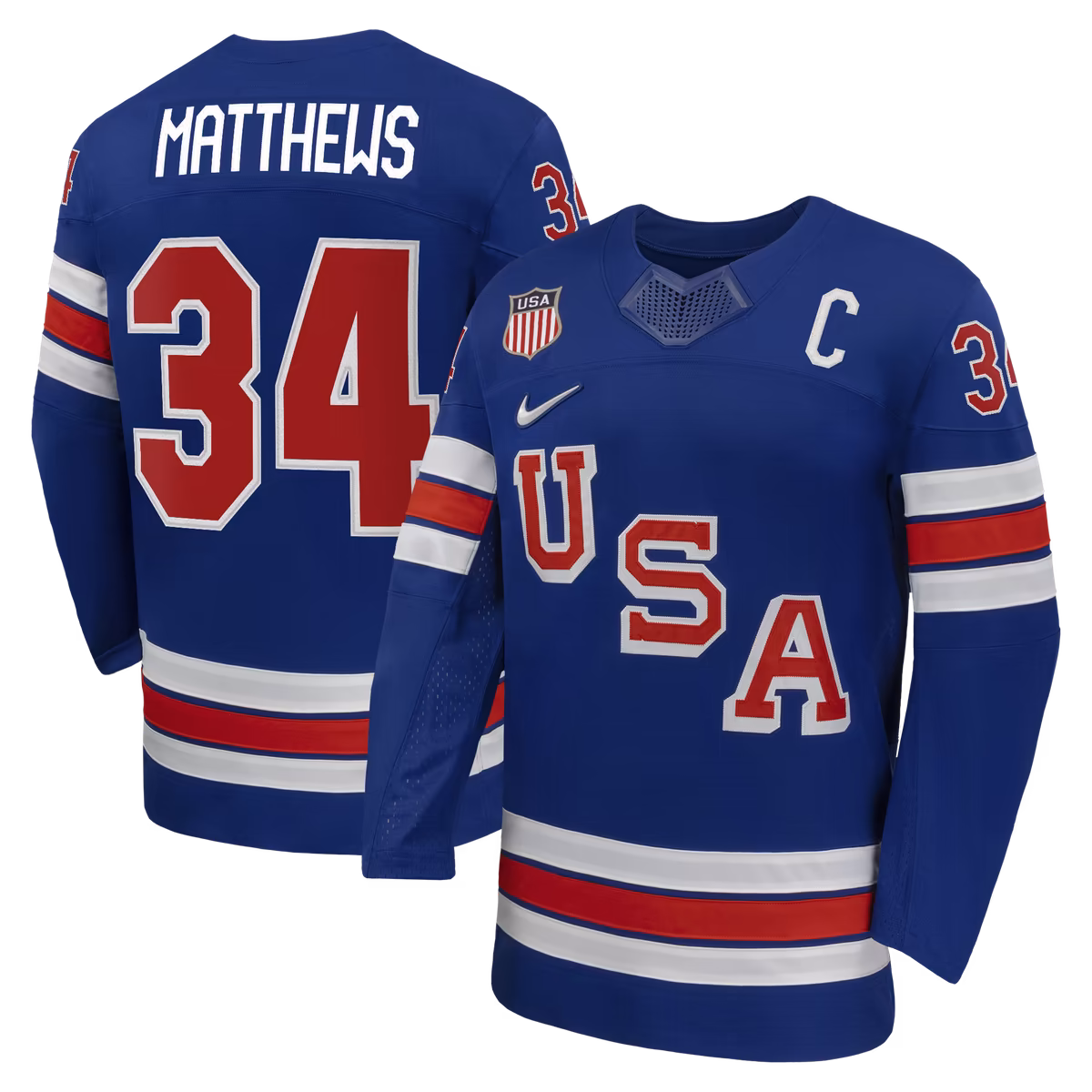 Men's Nike Auston Matthews Royal US Hockey 2026 Home Replica Jersey