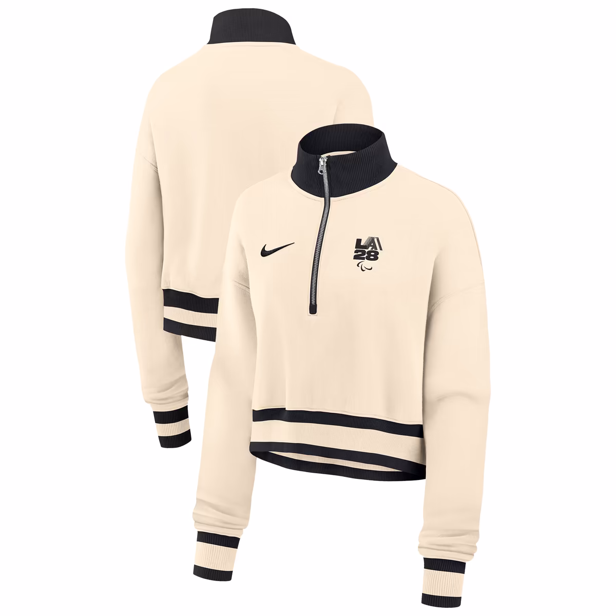 Women's Nike Natural LA28 Summer Paralympics Phoenix Oversized Fleece Half-Zip Cropped Sweatshirt