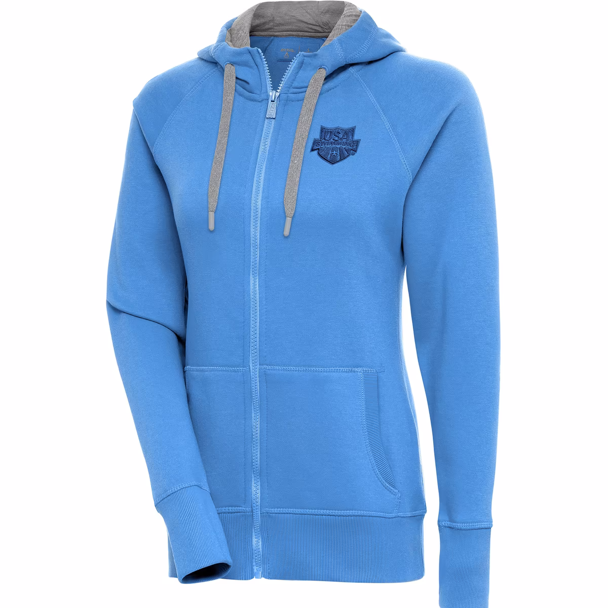 Women's Antigua Powder Blue USA Swimming Victory Full-Zip Hoodie 1 Women's Antigua Powder Blue USA Swimming Victory Full-Zip Hoodie