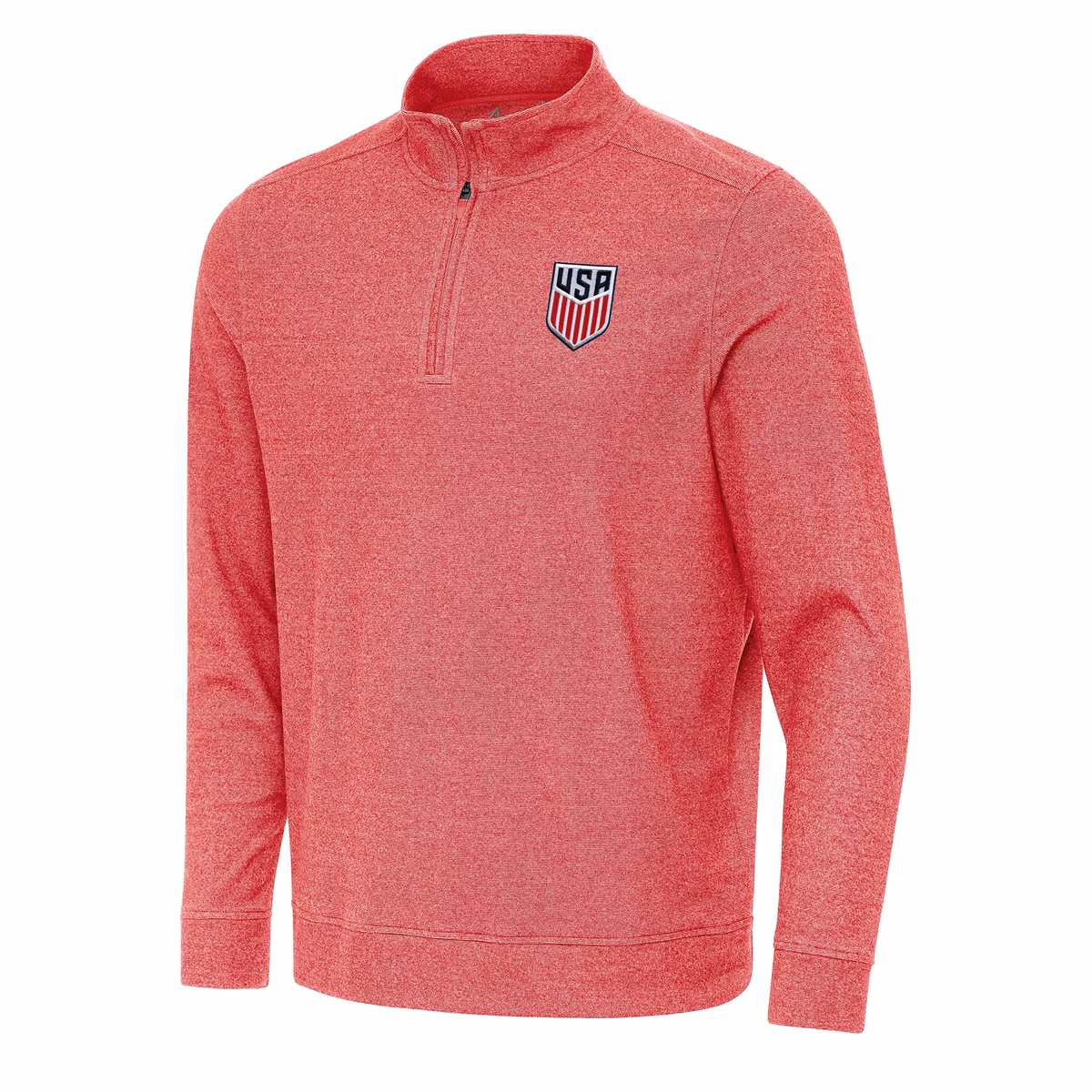 Men's Antigua Heather Red USMNT Subtle Quarter-Zip Top