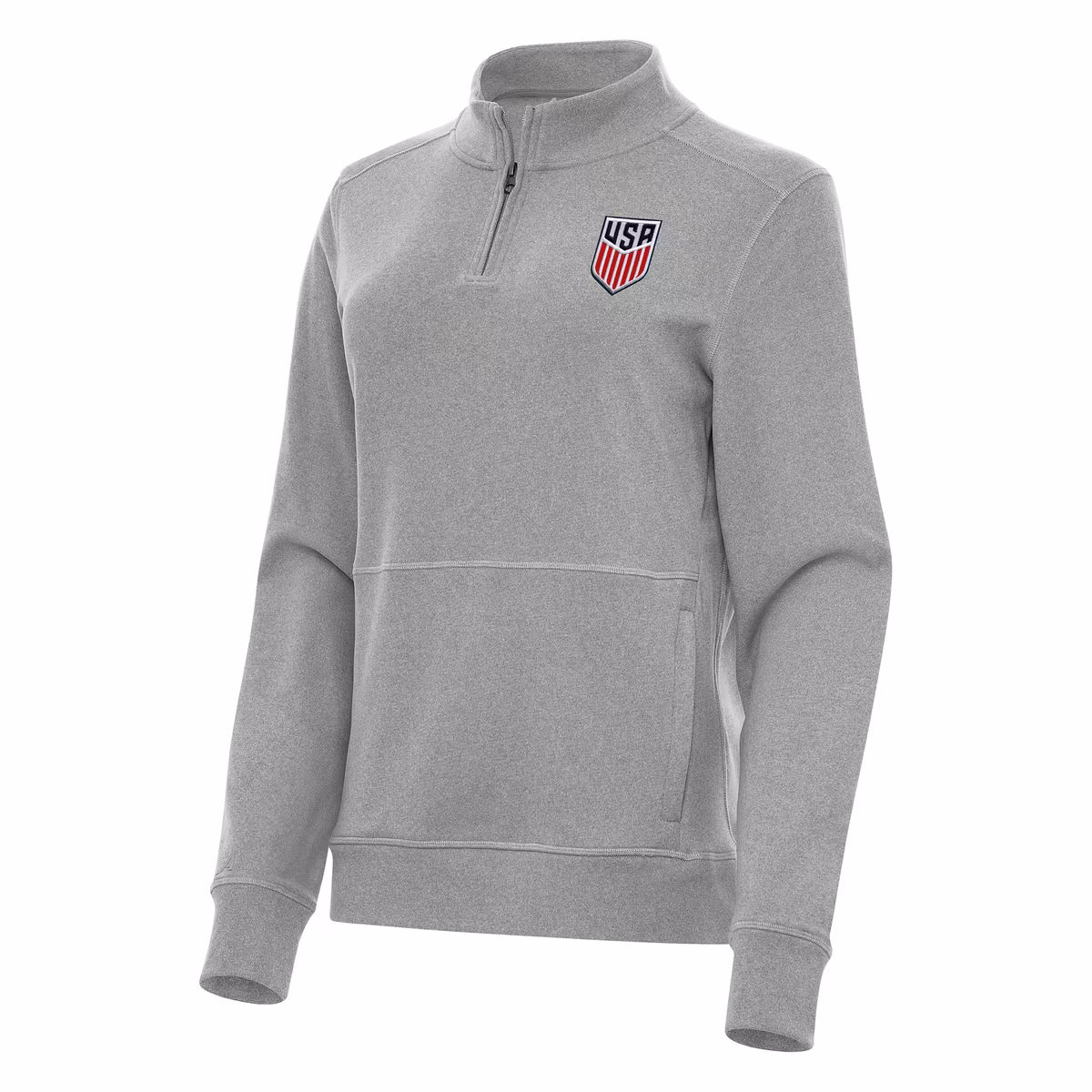 Women's Antigua Heather Gray USMNT Crush Quarter-Zip Top