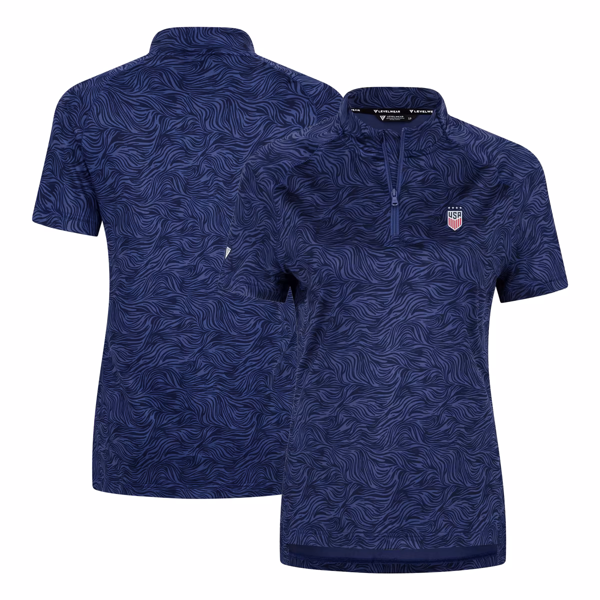 Women's Levelwear Navy USWNT Coral Short Sleeve Quarter-Zip Pullover Top