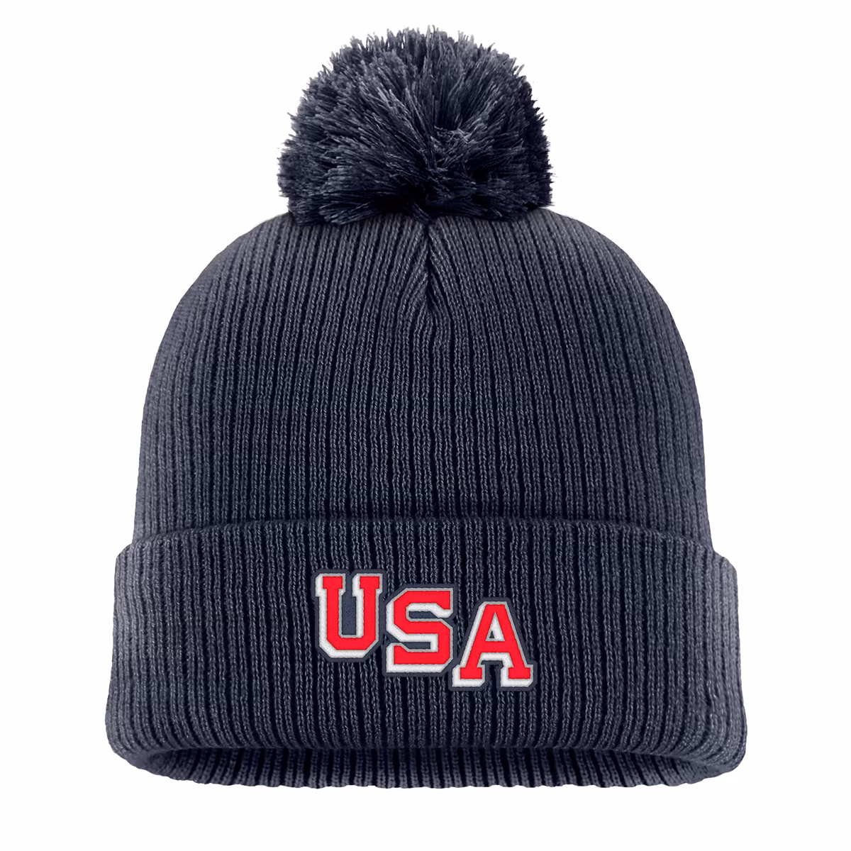 Men's Nike Navy US Hockey Peak Cuffed Knit Hat with Pom