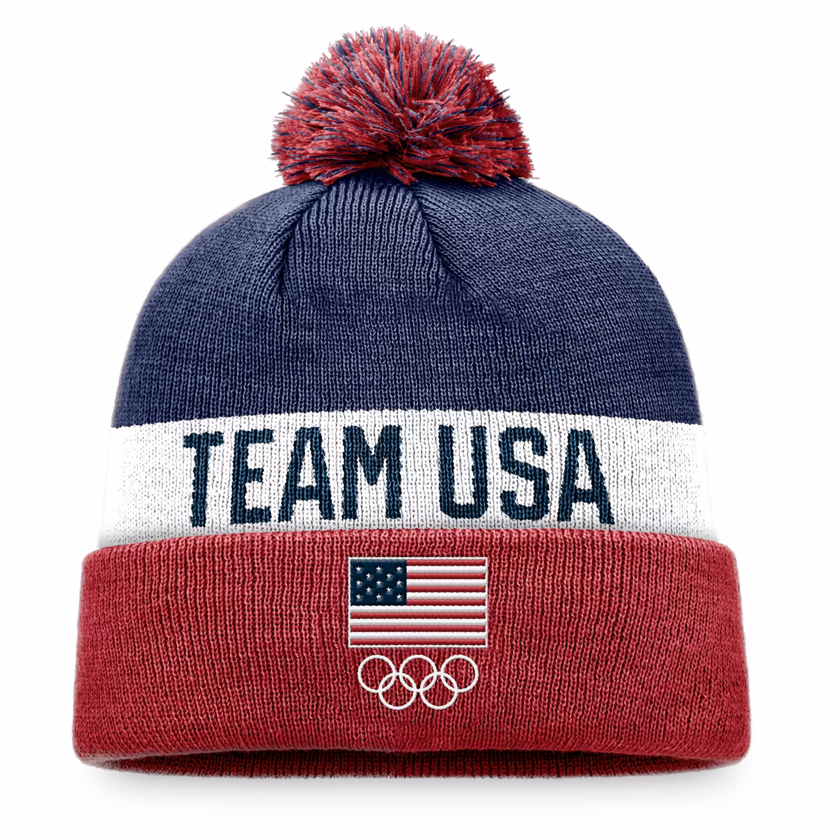Men's Fanatics Red/Navy Team USA Cuffed Knit Hat with Pom