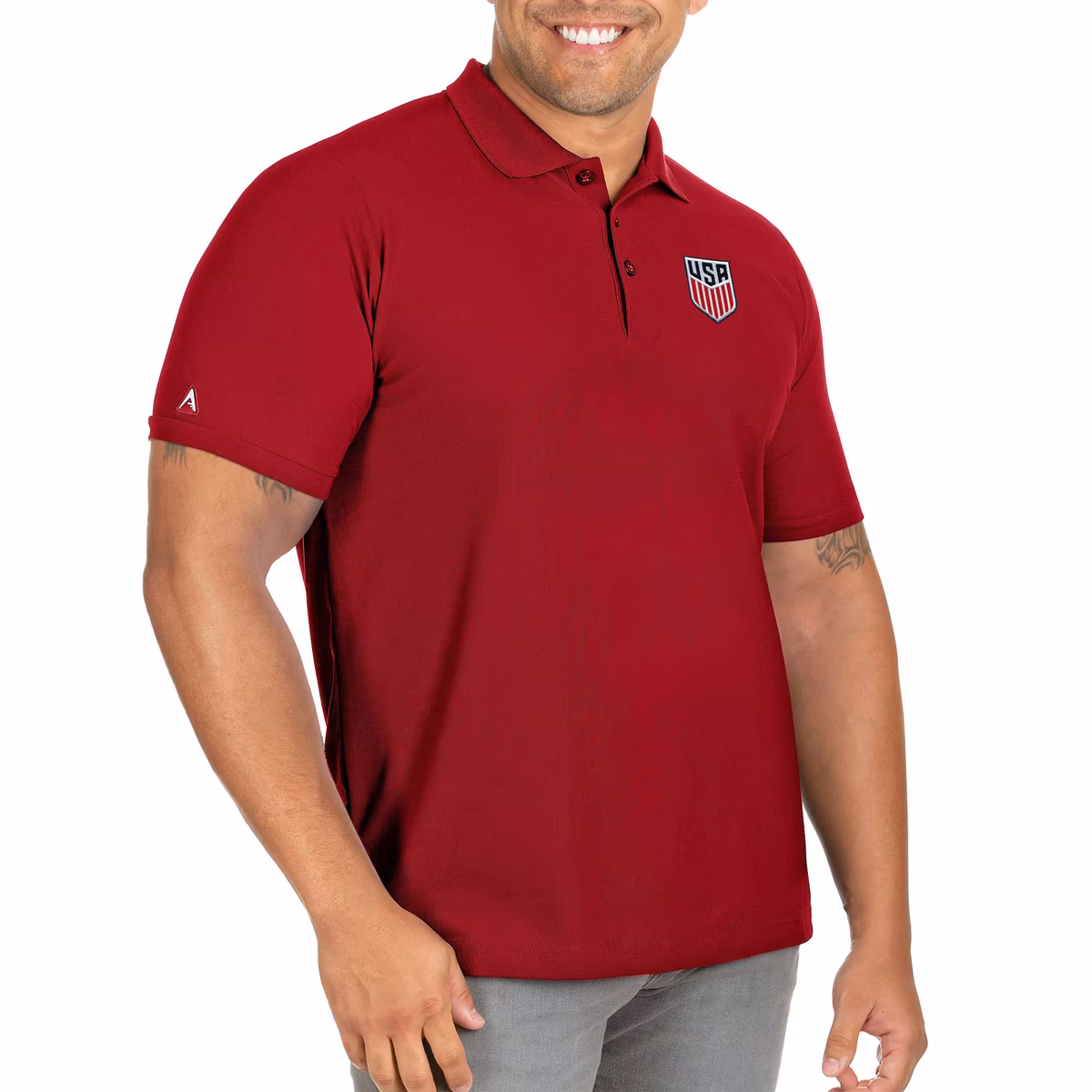 Men's Antigua Red USMNT Legacy Pique Big & Tall Polo 1 Men's Antigua Red USMNT Legacy Pique Big & Tall Polo