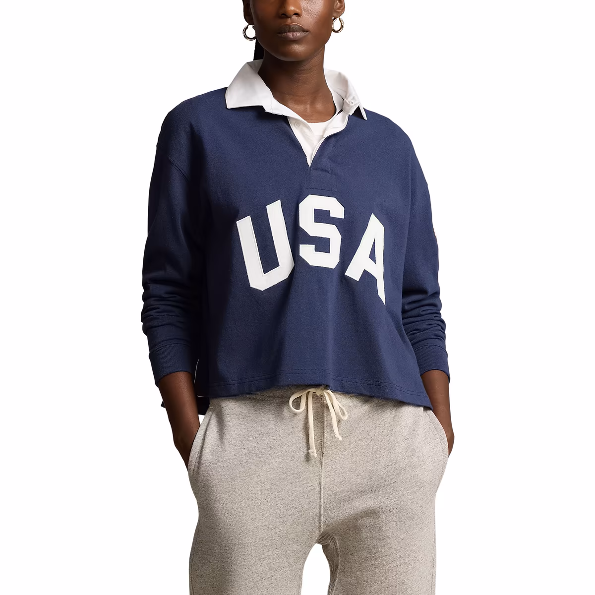Women's Polo Ralph Lauren Navy Team USA 2024 Summer Olympics Villagewear Cropped Long Sleeve Polo 2 Women's Polo Ralph Lauren Navy Team USA 2024 Summer Olympics Villagewear Cropped Long Sleeve Polo