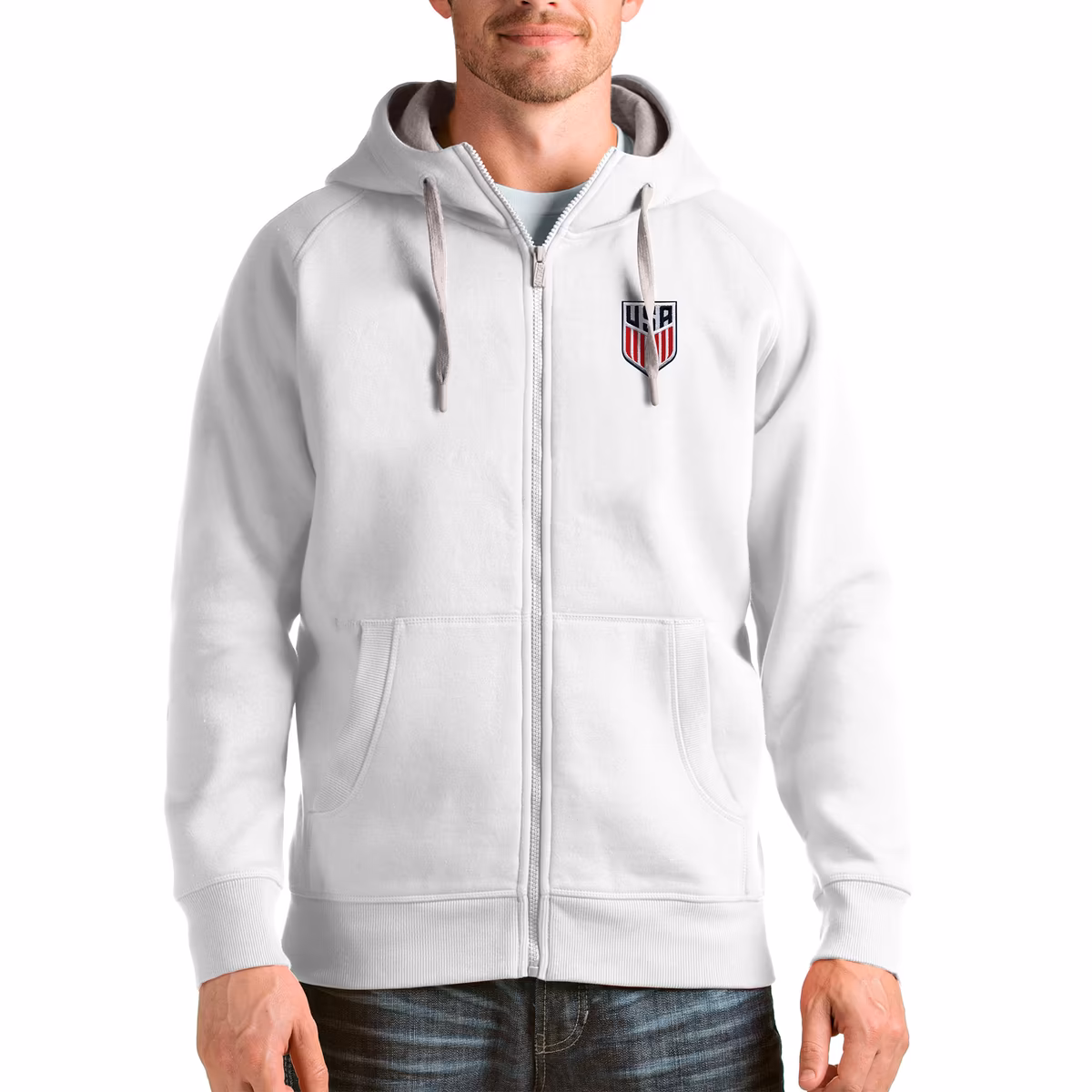 Men's Antigua White USMNT Victory Full-Zip Hoodie 1 Men's Antigua White USMNT Victory Full-Zip Hoodie