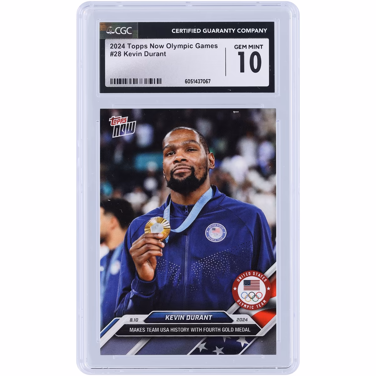 Kevin Durant USA Basketball 2024 Topps Now Olympic Games Makes Team USA History With Fourth Gold Medal #28 CGC Authenticated 10 Card