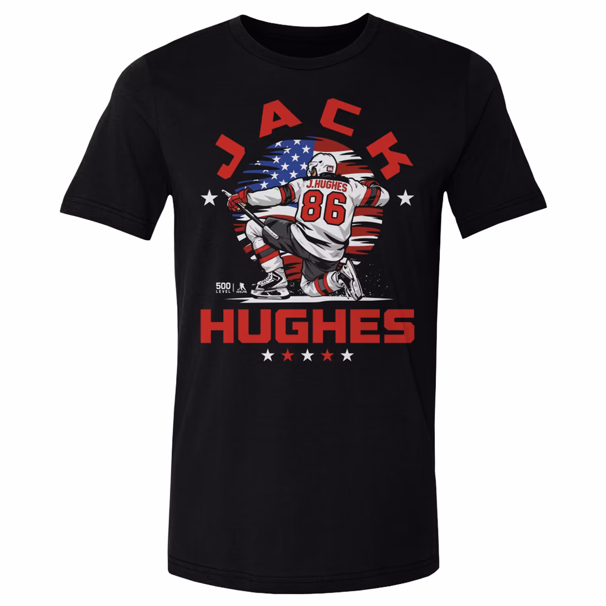 Men's 500 Level Jack Hughes Black US Men's Hockey Flag T-Shirt 2 Men's 500 Level Jack Hughes Black US Men's Hockey Flag T-Shirt