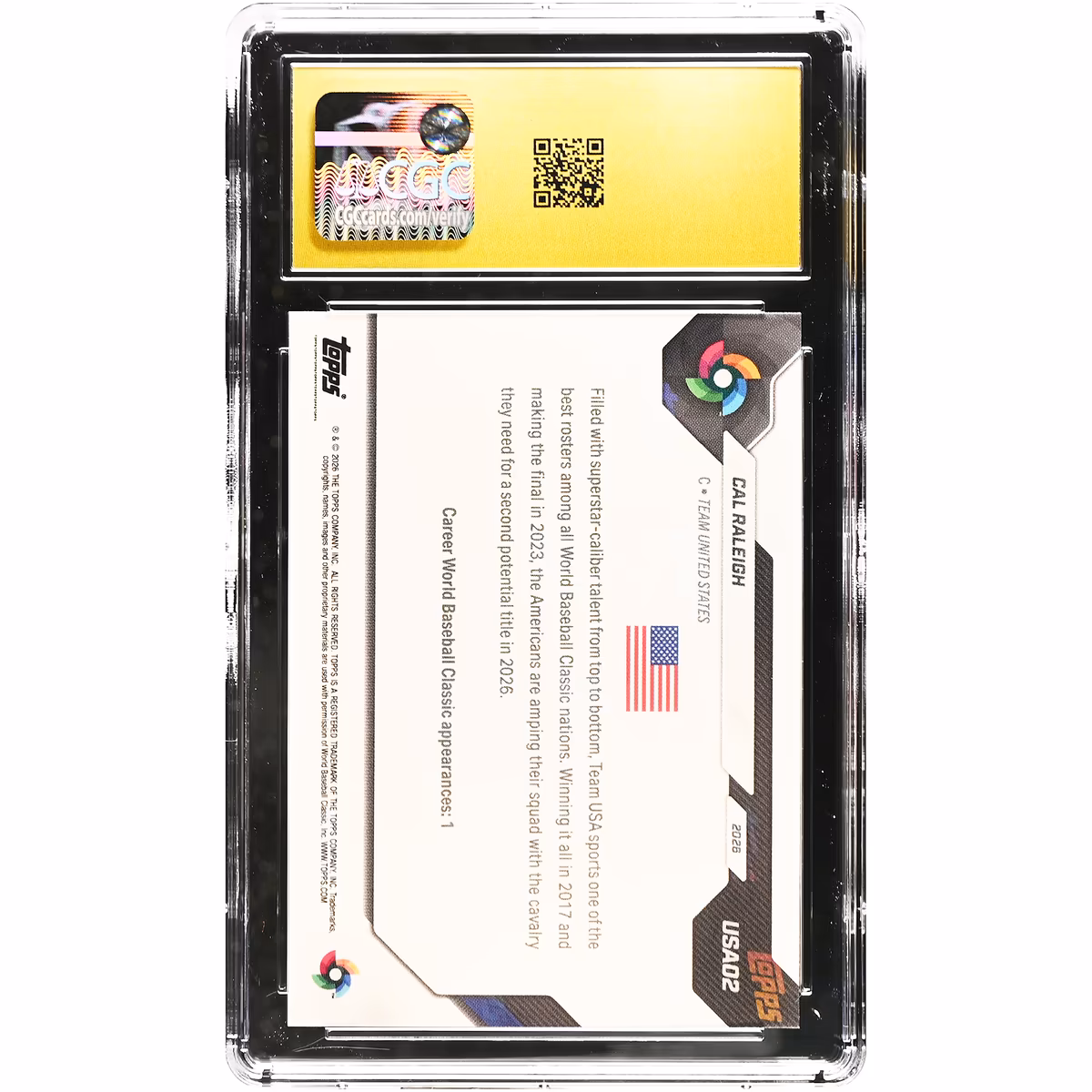 Cal Raleigh USA Baseball 2026 Topps Now #USA02 CGC Authenticated Pristine 10 Card 2 Cal Raleigh USA Baseball 2026 Topps Now #USA02 CGC Authenticated Pristine 10 Card