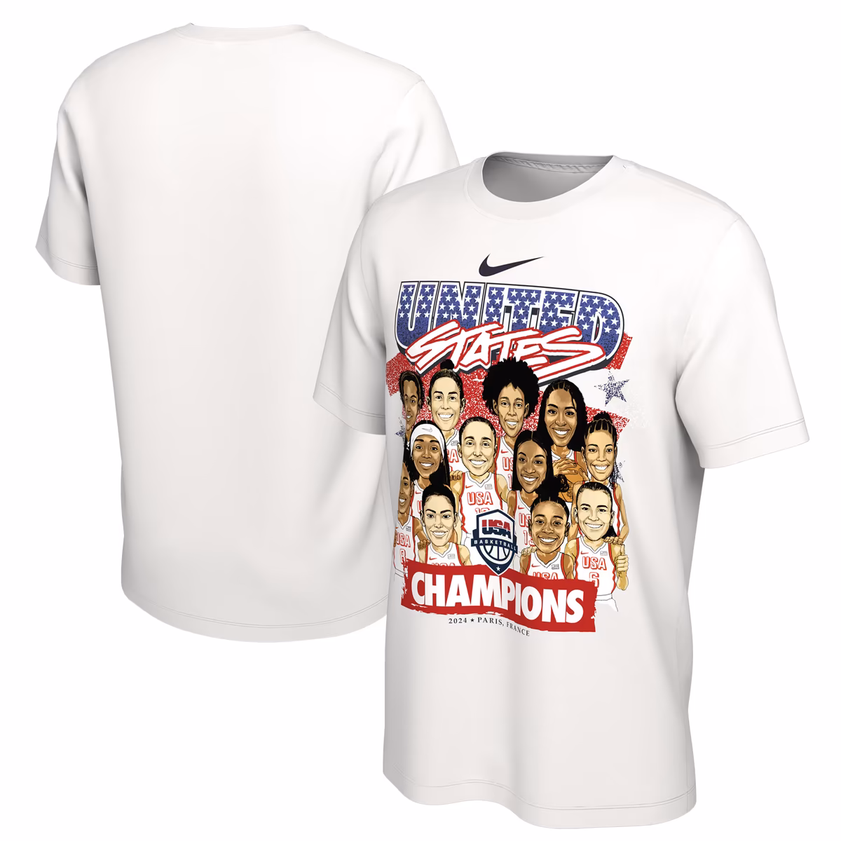 Unisex Nike  White USA Women's Basketball 2024 Summer Olympics Gold Medal Team Caricature T-Shirt