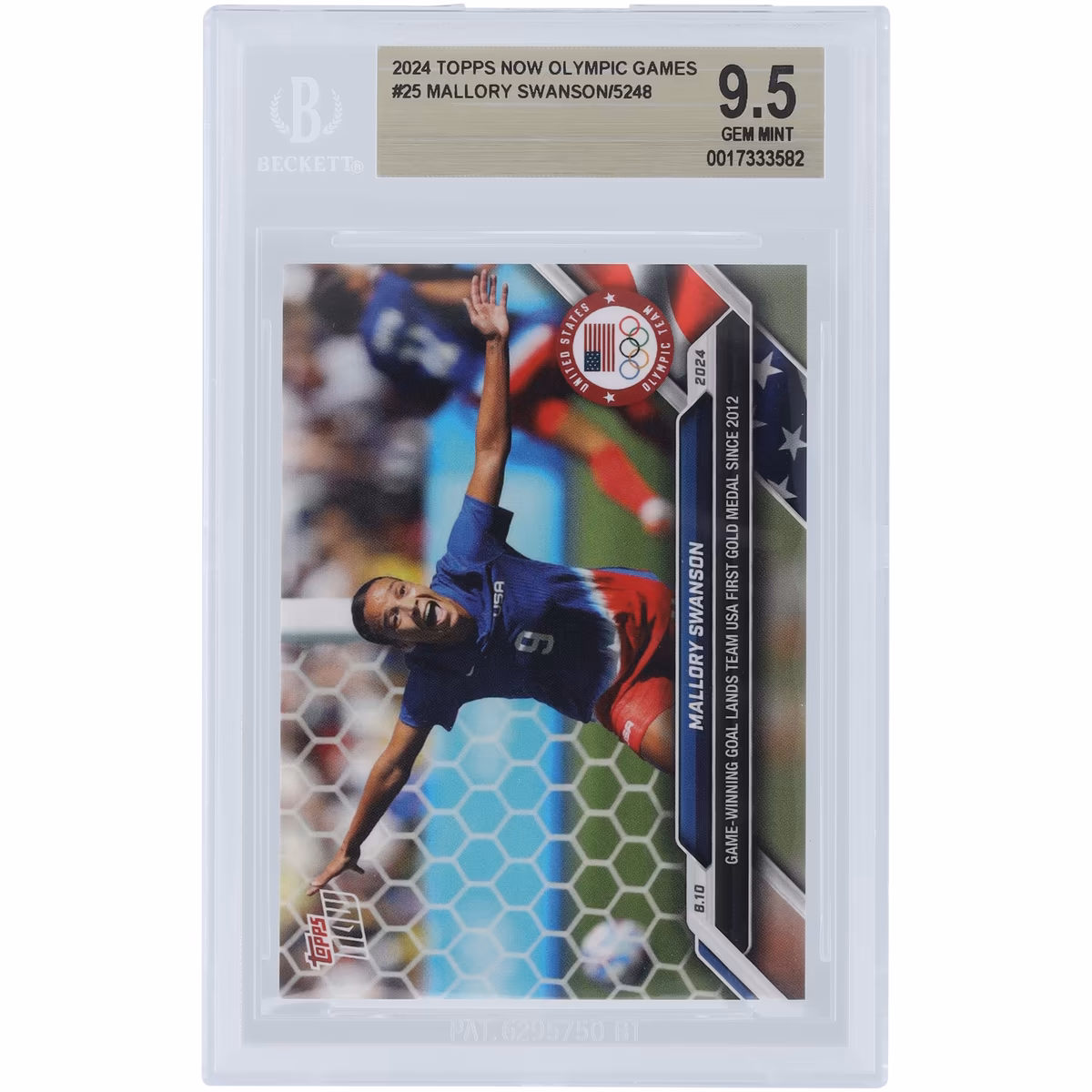 Mallory Swanson USWNT 2024 Topps Now Olympic Games Goal Lands Team USA 1st Gold Medal Since 2012 #25 BGS Authenticated 9.5 Card 5 Mallory Swanson USWNT 2024 Topps Now Olympic Games Goal Lands Team USA 1st Gold Medal Since 2012 #25 BGS Authenticated 9.5 Card