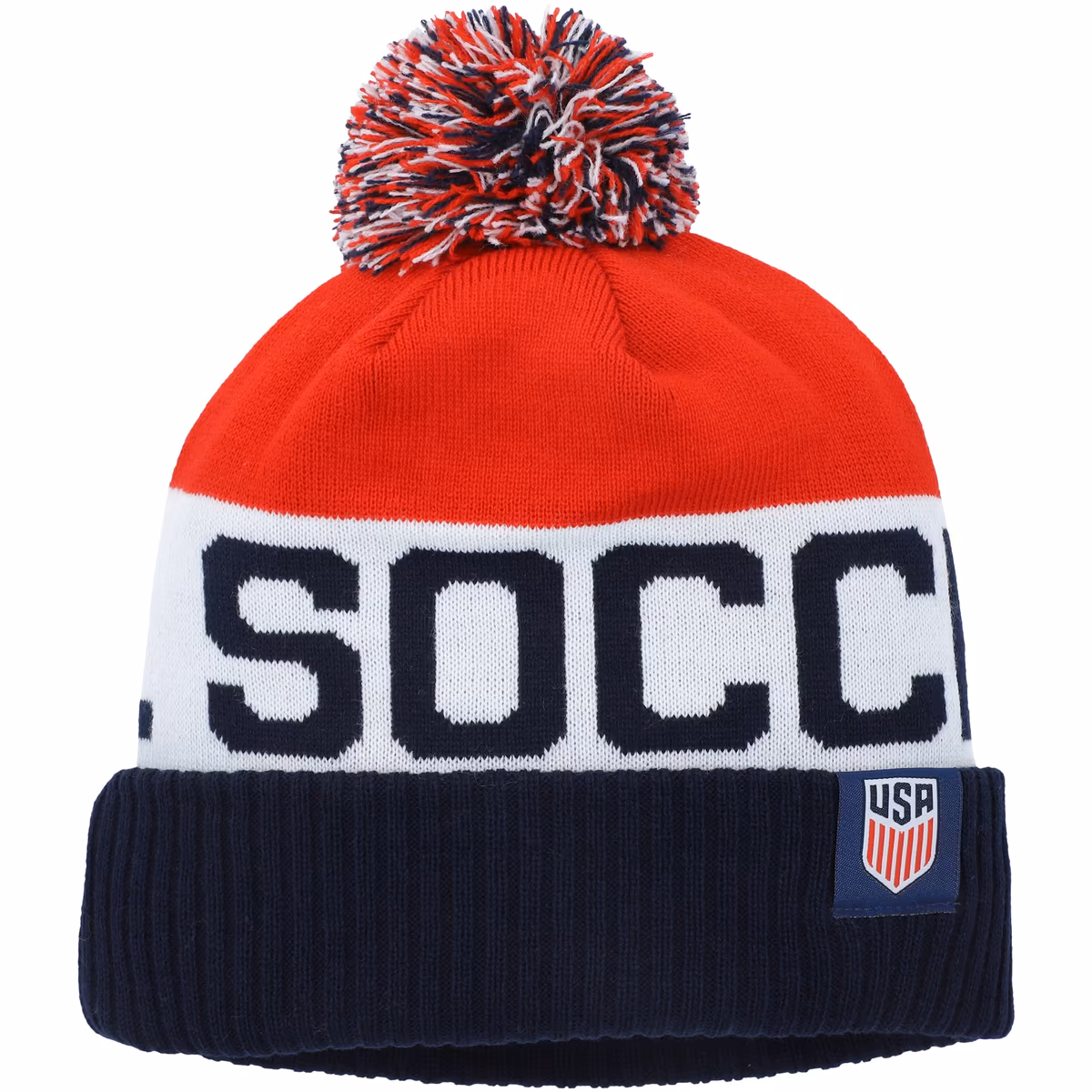 Men's Nike Navy/Red USMNT Classic Stripe Cuffed Knit Hat with Pom 4 Men's Nike Navy/Red USMNT Classic Stripe Cuffed Knit Hat with Pom