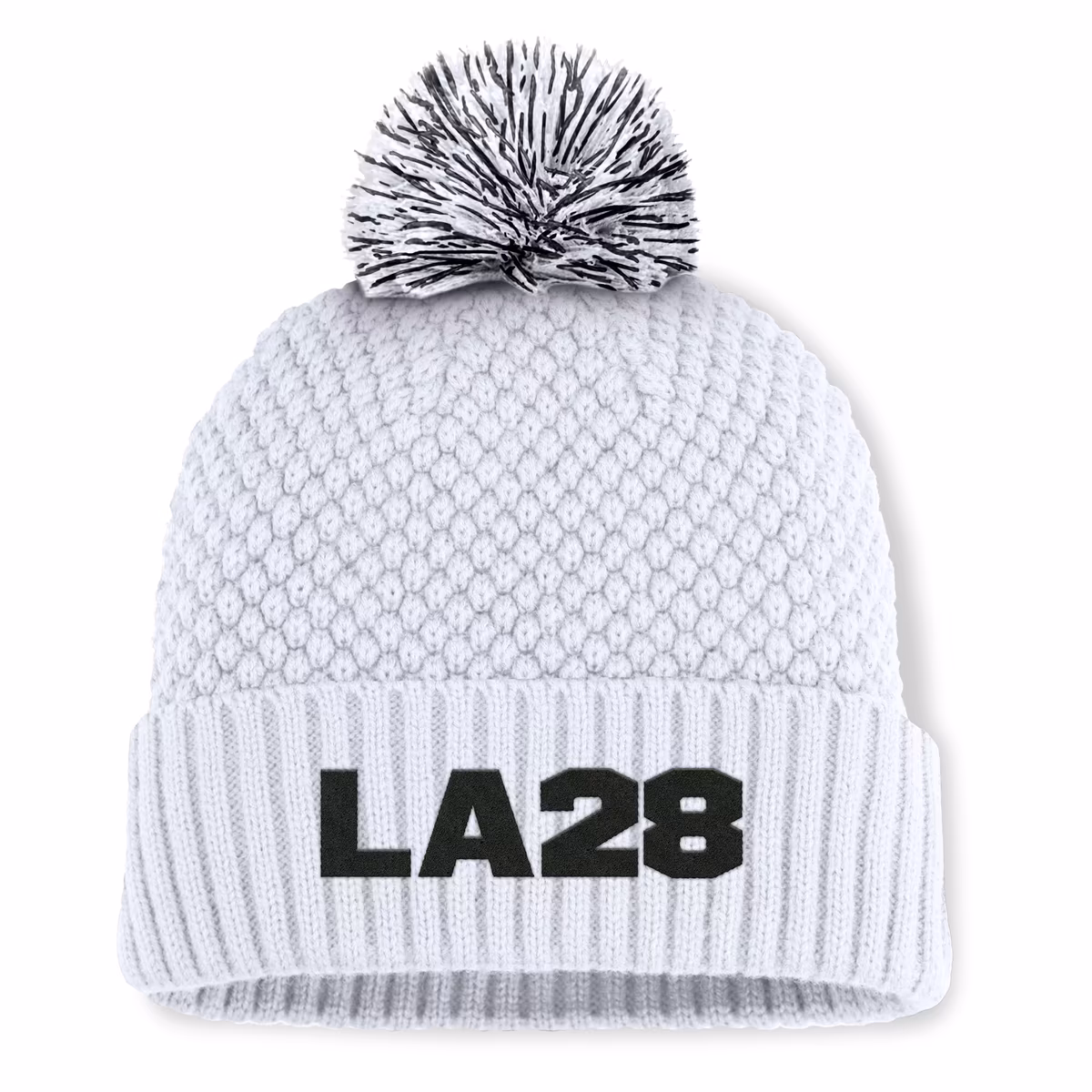 Women's Fanatics White LA28 Summer Olympics Bubble Cuffed Knit Hat with Pom