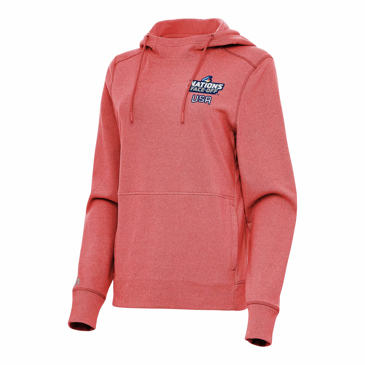 Women's Antigua Heather Red USA Hockey 2025 4 Nations Face Off Justice Pullover Hoodie 2 Women's Antigua Heather Red USA Hockey 2025 4 Nations Face Off Justice Pullover Hoodie
