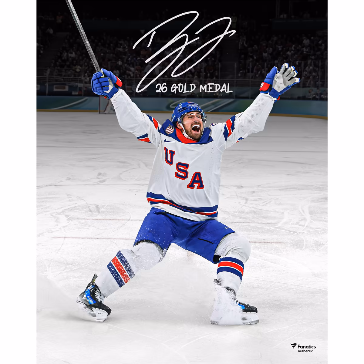 Dylan Larkin Team USA Autographed 16" x 20" 2026 Winter Olympics Gold Medal Winner Photograph with "26 Gold Medal" Inscription