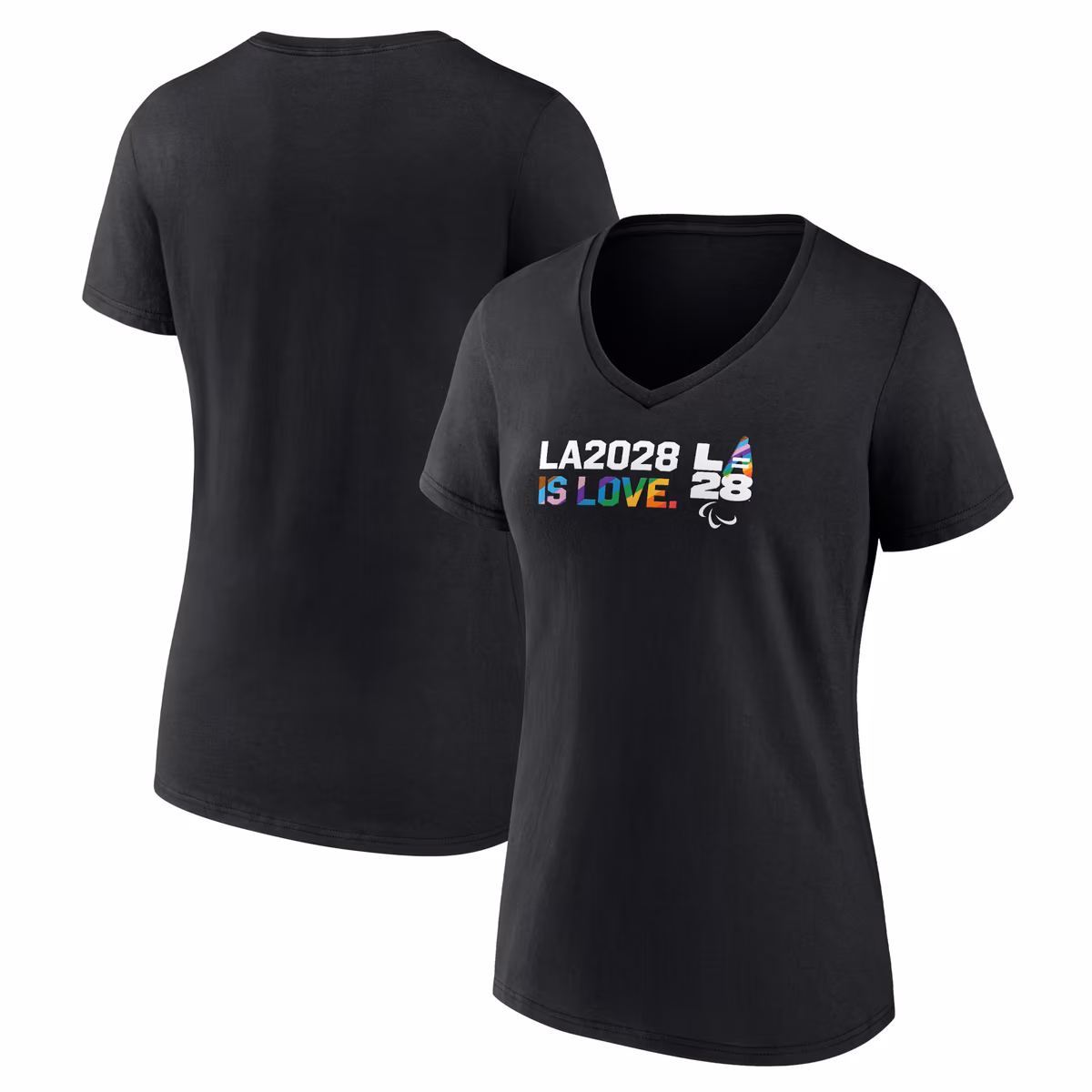 Women's Black LA28 Summer Paralympics Pride V-Neck T-Shirt 3 Women's Black LA28 Summer Paralympics Pride V-Neck T-Shirt