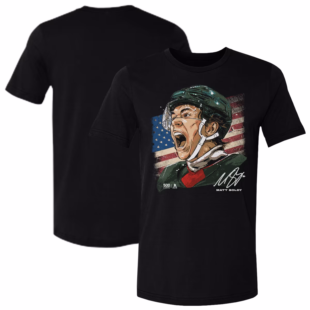 Men's 500 Level Matthew Boldy Black US Men's Hockey Flag T-Shirt 2 Men's 500 Level Matthew Boldy Black US Men's Hockey Flag T-Shirt