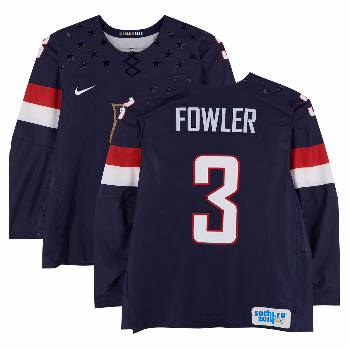 Cam Fowler Team USA Game-Used #3 Navy Nike Jersey vs. Team Russia on February 15 during the 2014 Olympic Games - Worn During the First Period