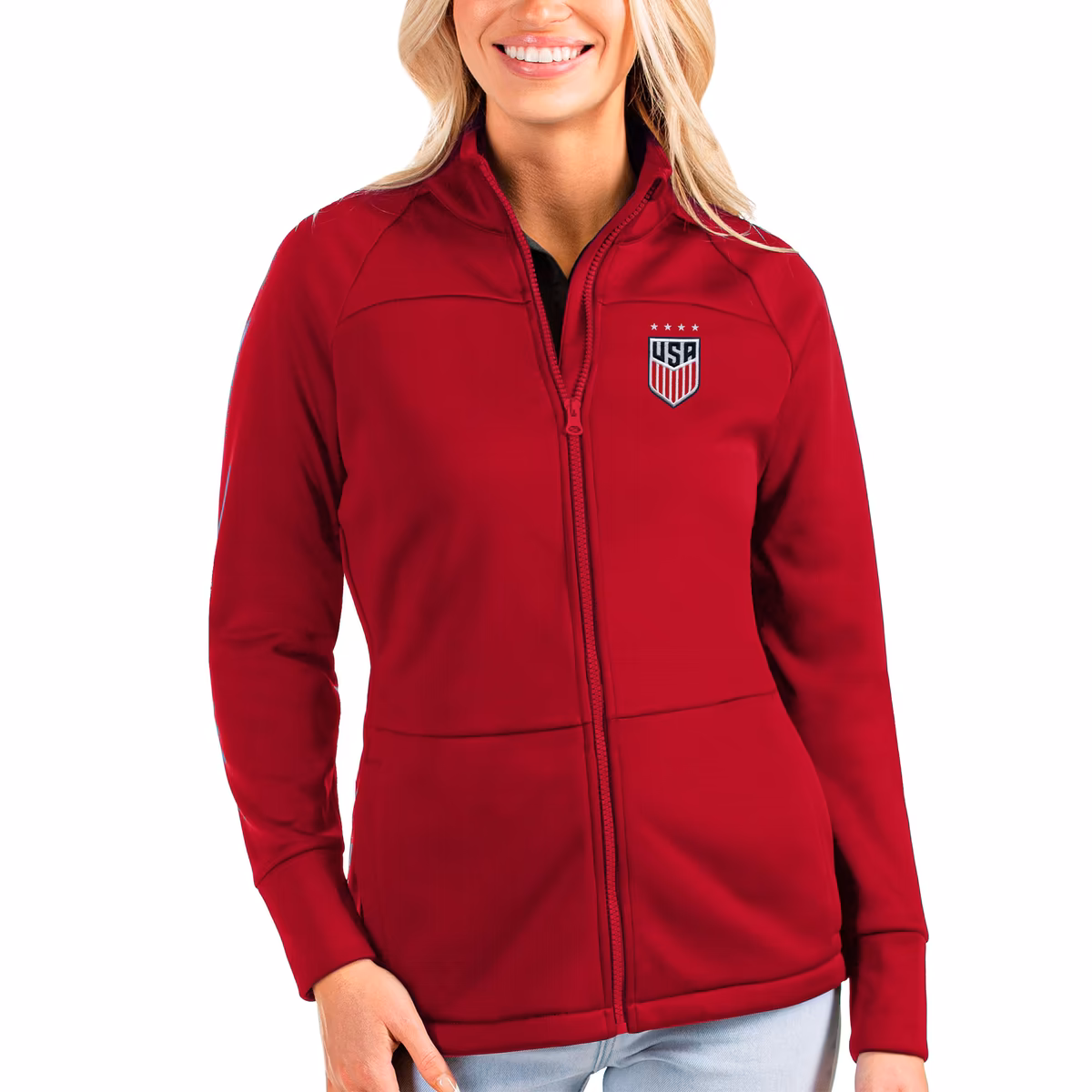 Women's Antigua Red USWNT Links Golf Full-Zip Jacket 2 Women's Antigua Red USWNT Links Golf Full-Zip Jacket