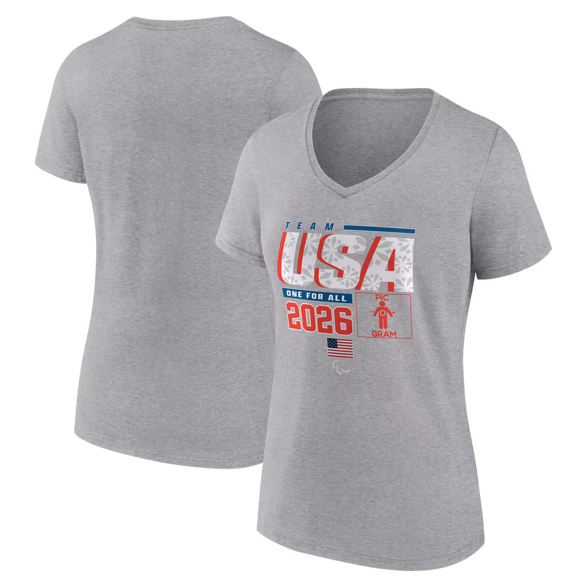 Women's Gray Team USA 2026 Winter Paralympics Pic-O-Gram V-Neck T-Shirt 1 Women's Gray Team USA 2026 Winter Paralympics Pic-O-Gram V-Neck T-Shirt