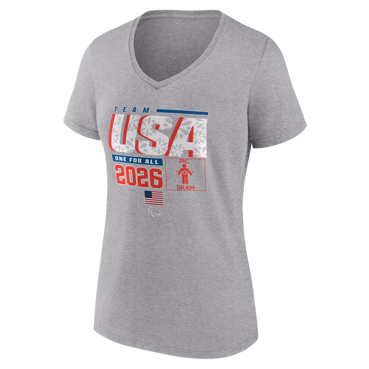 Women's Gray Team USA 2026 Winter Paralympics Pic-O-Gram V-Neck T-Shirt 2 Women's Gray Team USA 2026 Winter Paralympics Pic-O-Gram V-Neck T-Shirt
