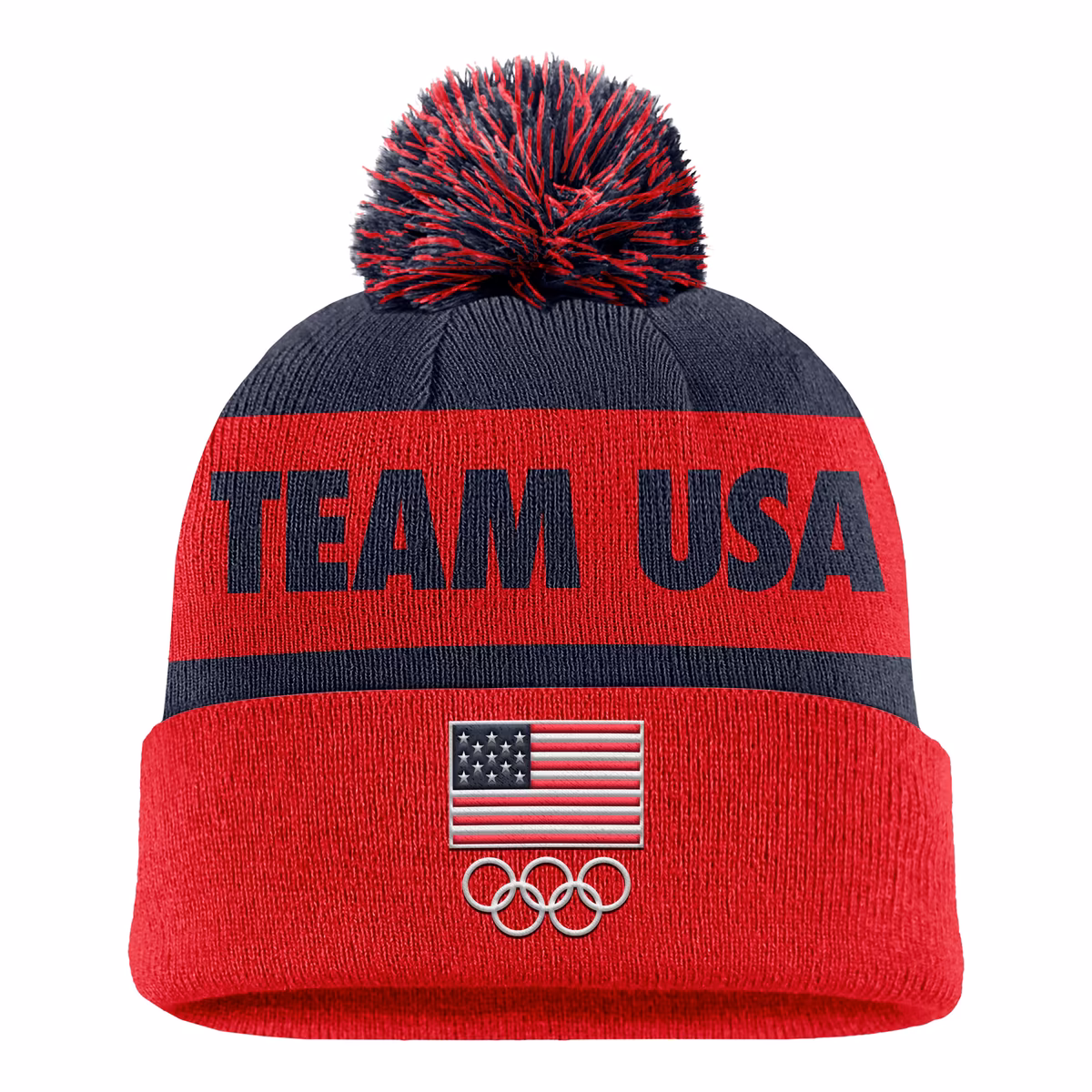 Men's Nike  Red Team USA Peak Cuffed Knit Hat with Pom