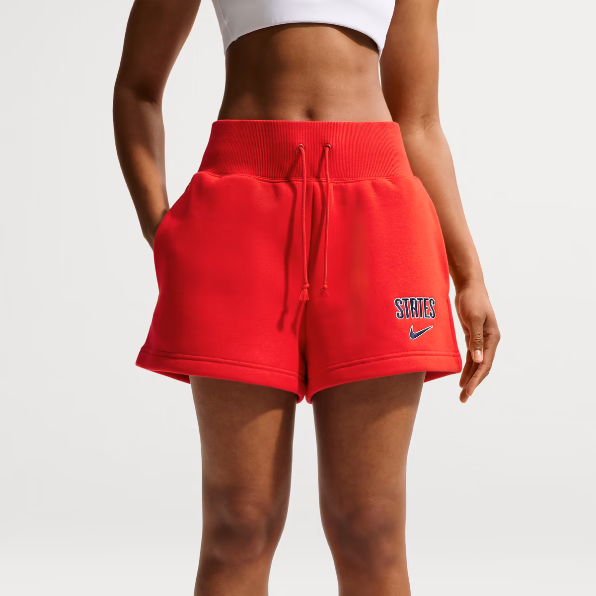 Women's Nike Red USMNT 2026 Phoenix Fleece High-Waisted Shorts 1 Women's Nike Red USMNT 2026 Phoenix Fleece High-Waisted Shorts