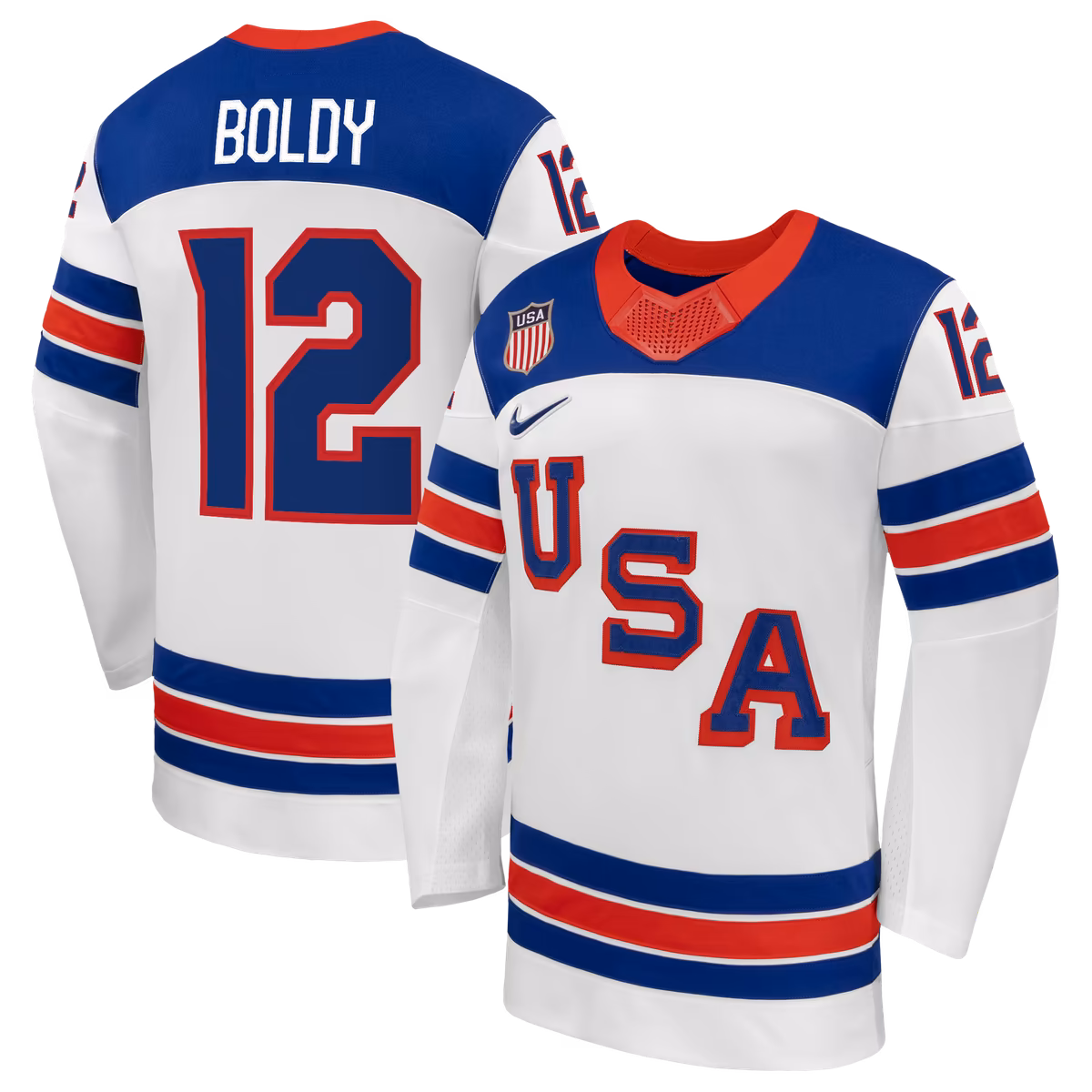 Men's Nike Matthew Boldy White US Hockey 2026 Away Replica Jersey