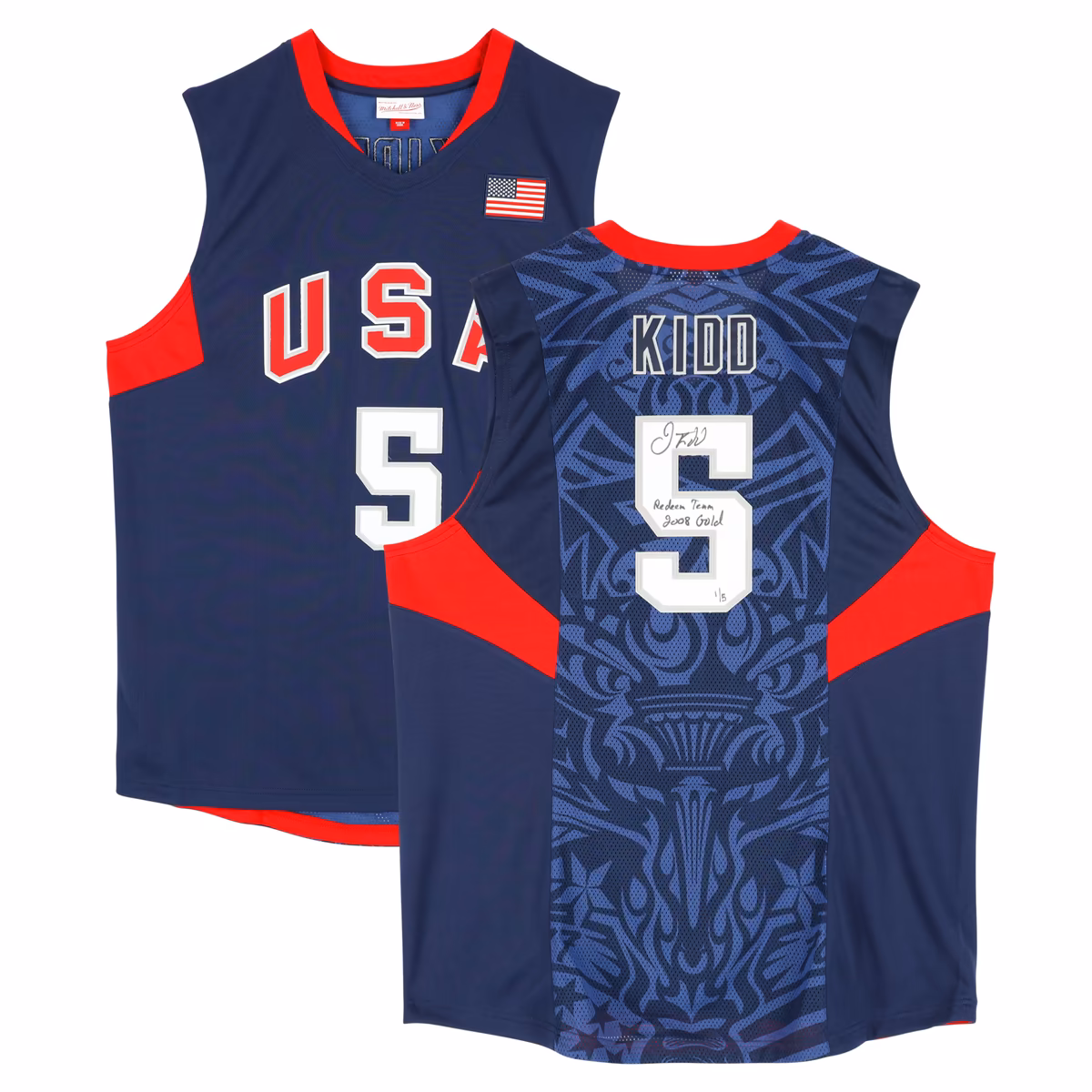 Jason Kidd USA Basketball Autographed Navy Mitchell & Ness 2008 Authentic Jersey with "Redeem Team" & "2008 Gold" Inscriptions - Limited Edition #1/5 6 Jason Kidd USA Basketball Autographed Navy Mitchell & Ness 2008 Authentic Jersey with "Redeem Team" & "2008 Gold" Inscriptions - Limited Edition #1/5
