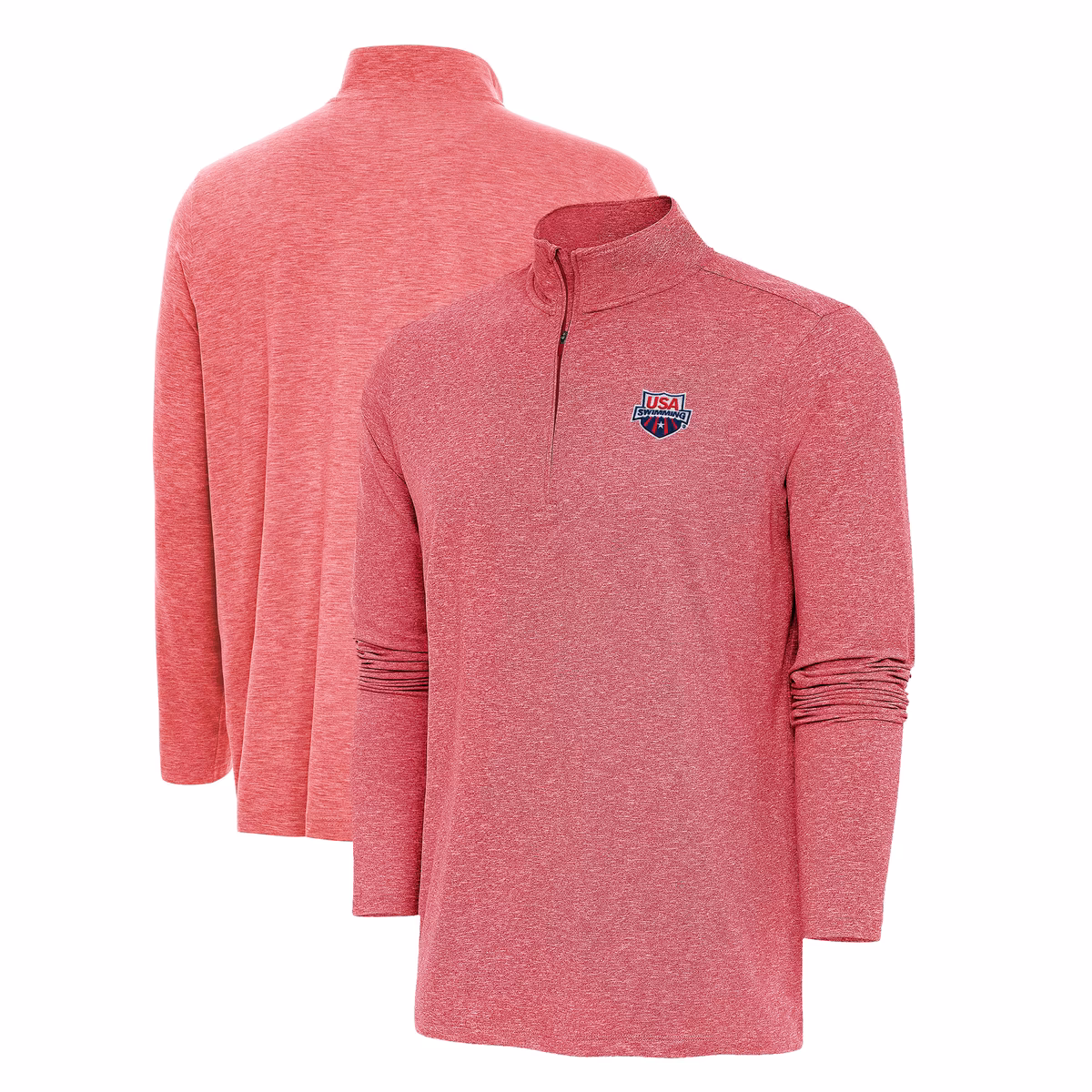 Men's Antigua  Heather Red USA Swimming Hunk Quarter-Zip Top