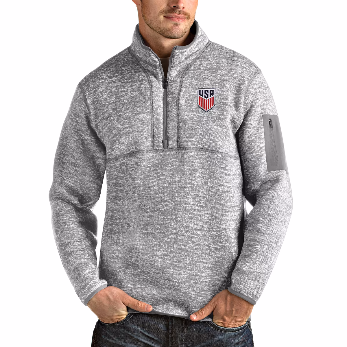 Men's Antigua Gray USMNT Fortune Quarter-Zip Pullover Jacket 1 Men's Antigua Gray USMNT Fortune Quarter-Zip Pullover Jacket