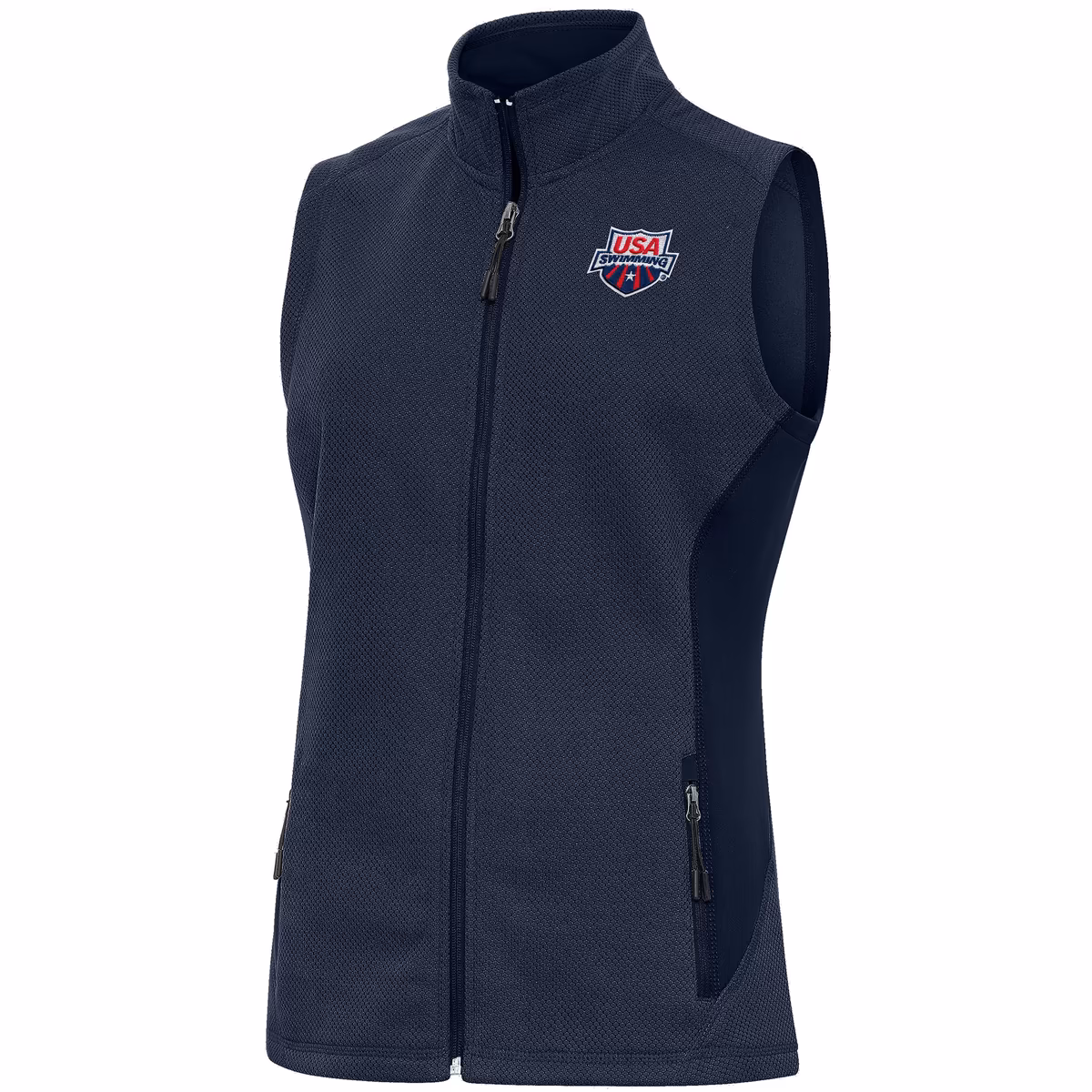 Women's Antigua  Heather Navy USA Swimming Course Full-Zip Vest