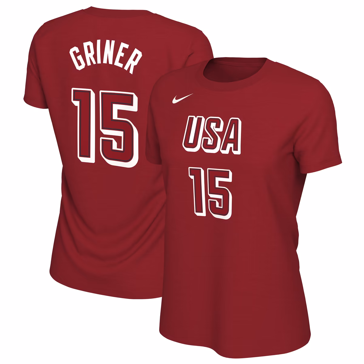 Women's Nike Brittney Griner Red USA Basketball 2024 Summer Olympics Name & Number T-Shirt