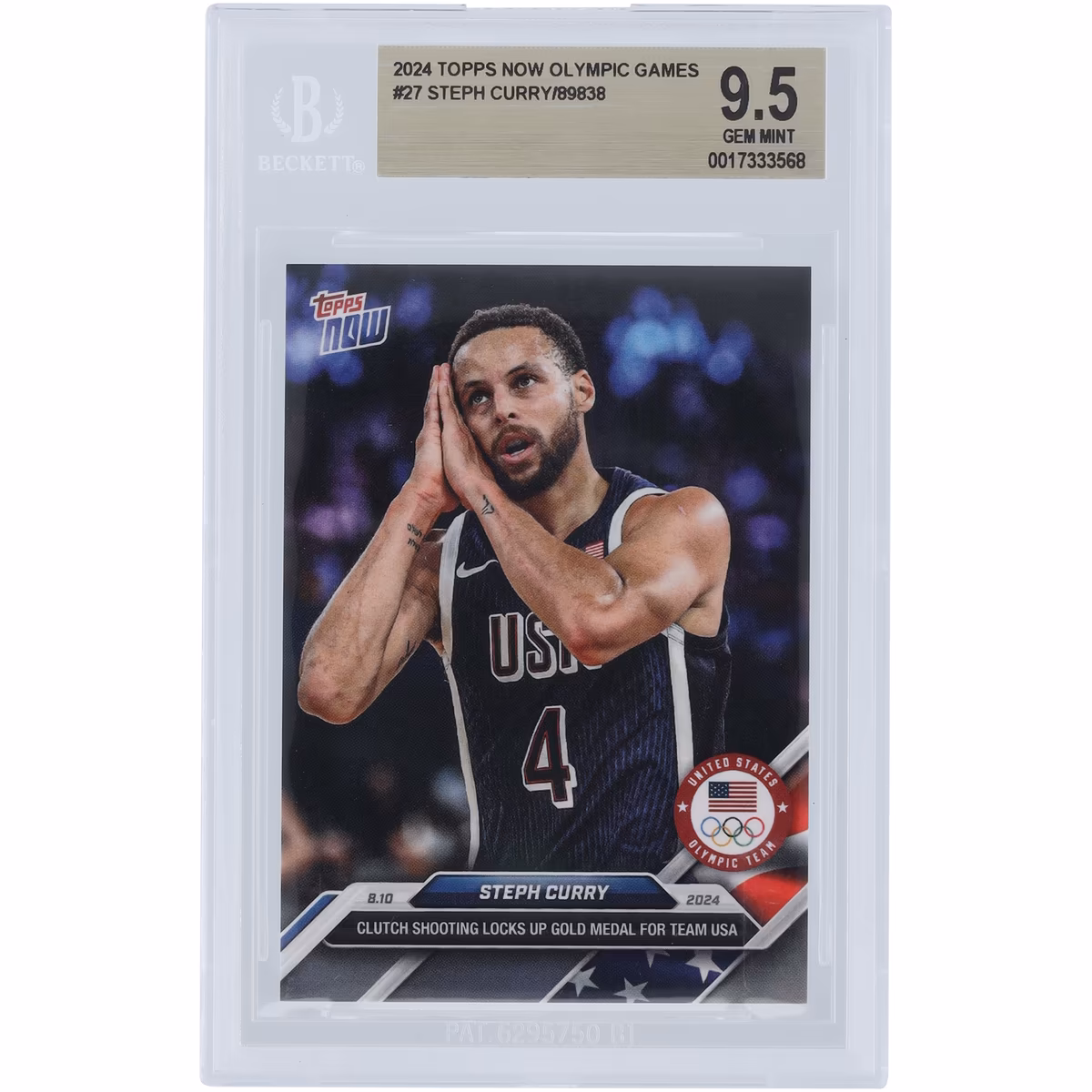 Stephen Curry USA Basketball 2024 Topps Now Olympic Games Clutch Shooting Locks Up Gold Medal #27 BGS Authenticated 9.5 Card 5 Stephen Curry USA Basketball 2024 Topps Now Olympic Games Clutch Shooting Locks Up Gold Medal #27 BGS Authenticated 9.5 Card