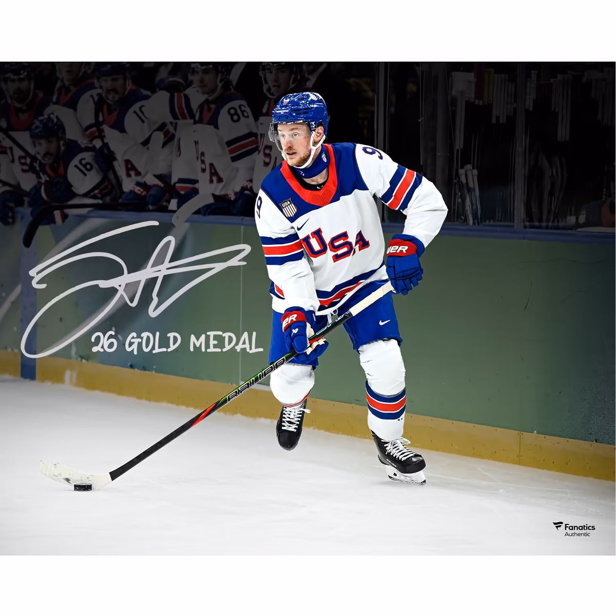 Jack Eichel Team USA Autographed 16" x 20" 2026 Winter Olympics Gold Medal Winner Photograph with "26 Gold Medal" Inscription 2 Jack Eichel Team USA Autographed 16" x 20" 2026 Winter Olympics Gold Medal Winner Photograph with "26 Gold Medal" Inscription