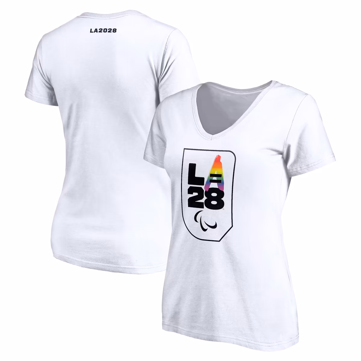 Women's White LA28 Summer Paralympics Pride V-Neck T-Shirt