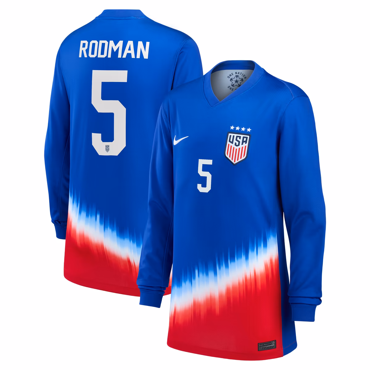 Youth Nike Trinity Rodman Royal USWNT 2024 Away Replica Long Sleeve Jersey