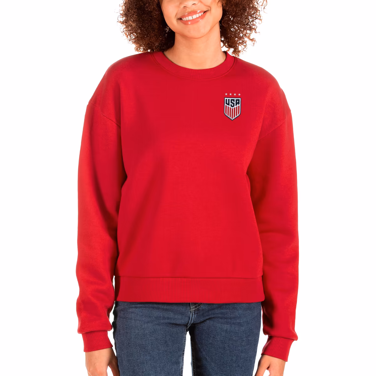 Women's Antigua Red USWNT Victory Crewneck Pullover Sweatshirt 8 Women's Antigua Red USWNT Victory Crewneck Pullover Sweatshirt