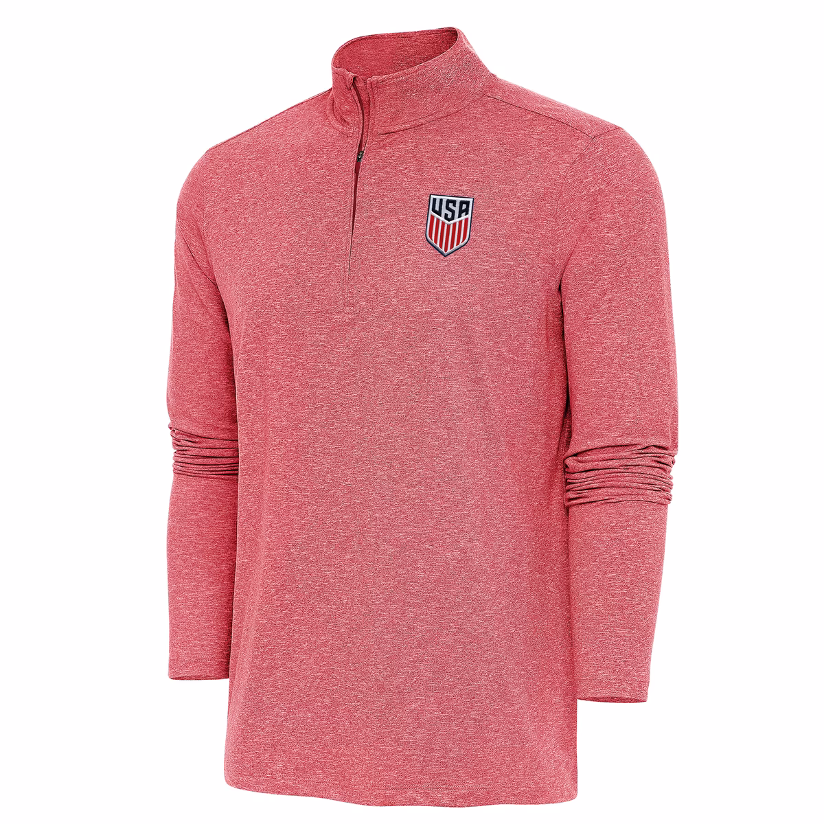 Men's Antigua Heather Red USMNT Hunk Quarter-Zip Top