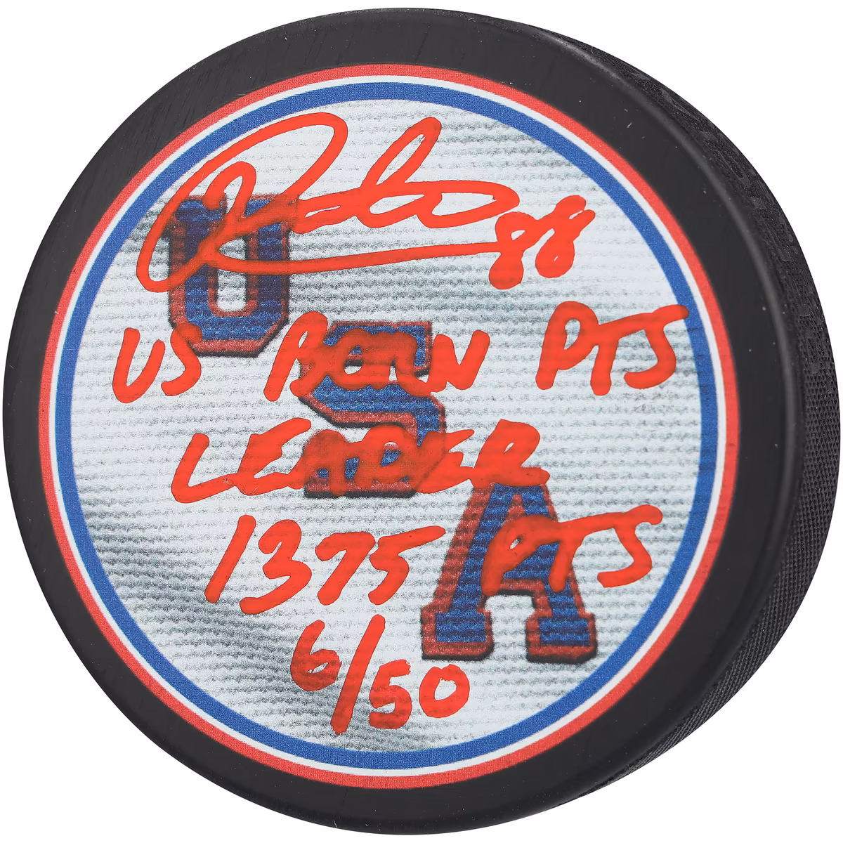 Patrick Kane USA Hockey Autographed Team USA Hockey Puck with Multiple Inscriptions - Limited Edition of 50 1 Patrick Kane USA Hockey Autographed Team USA Hockey Puck with Multiple Inscriptions - Limited Edition of 50