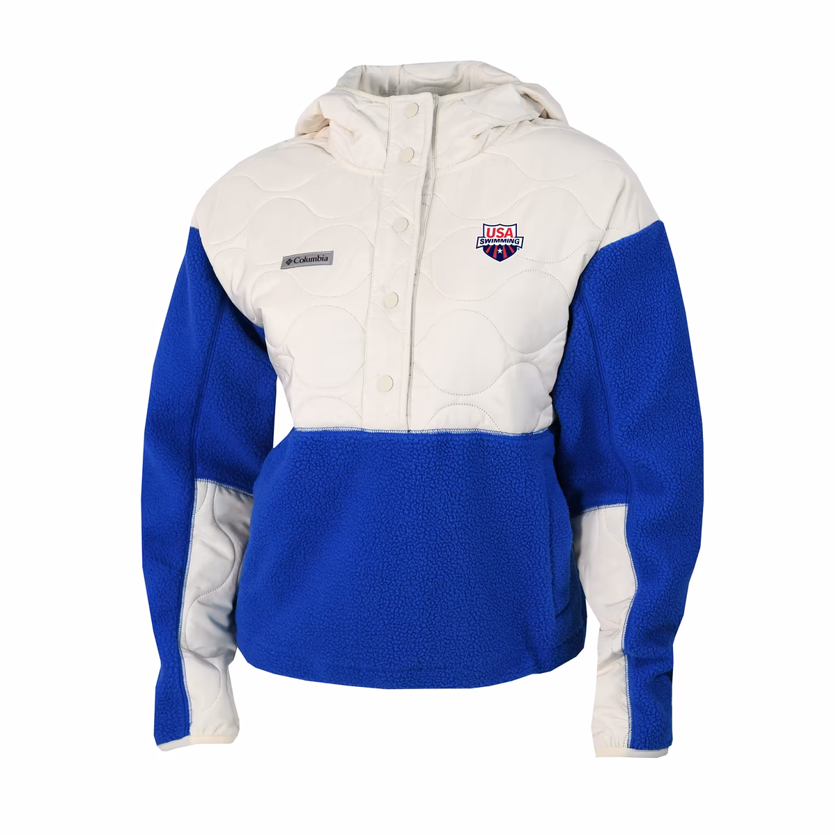 Women's Columbia Blue USA Swimming Cloud Point Hooded Fleece Half-Snap Pullover Jacket
