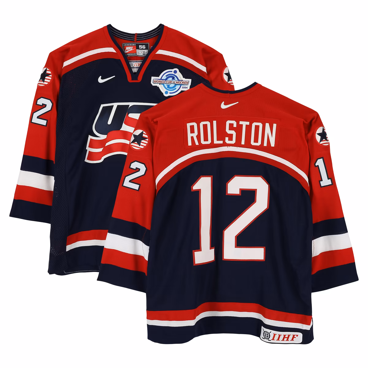 Brian Rolston Team USA Game-Used #12 Navy Nike Jersey vs. Team Slovakia on September 3 during the 2004 World Cup of Hockey