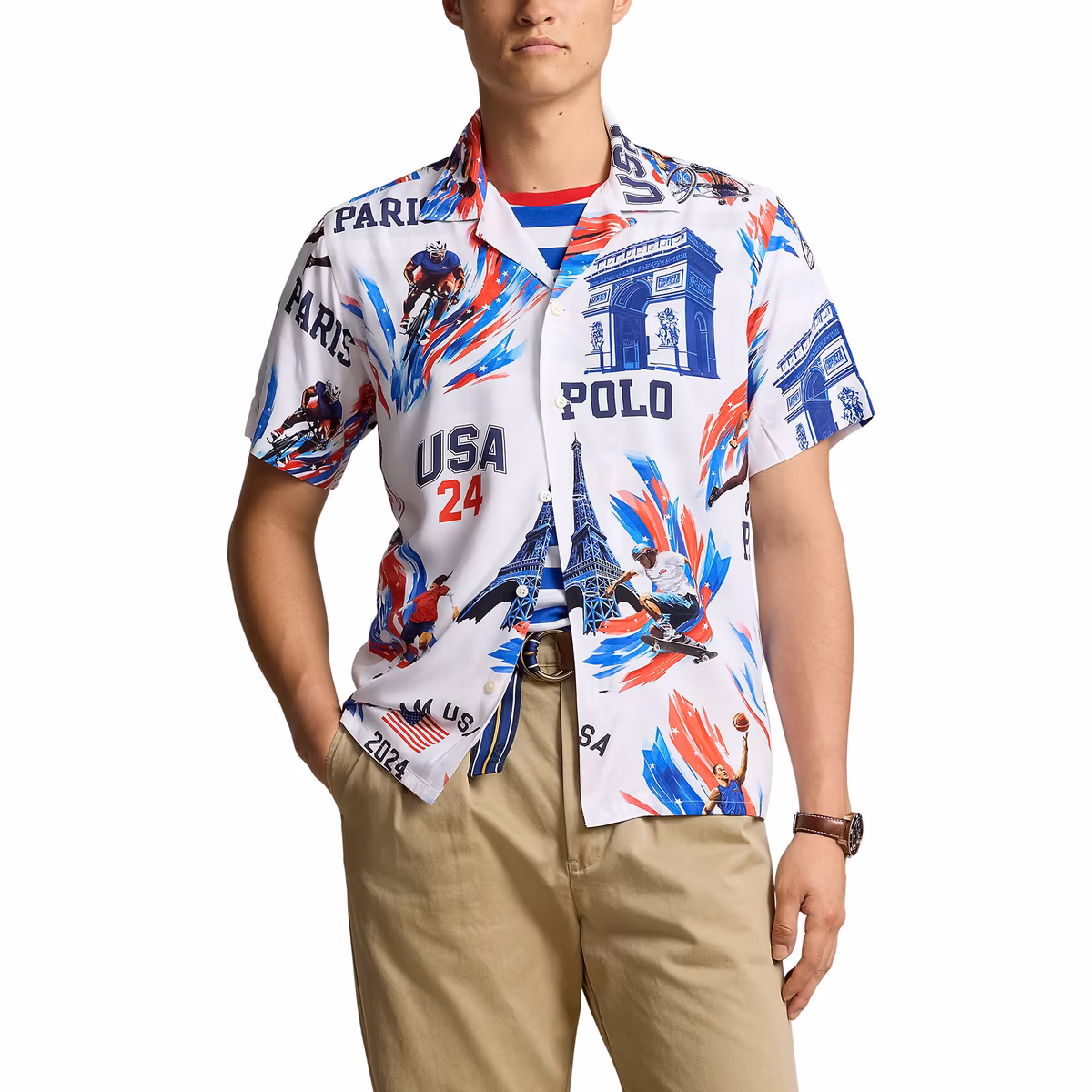 Men's Polo Ralph Lauren Blue Team USA 2024 Summer Olympics Villagewear Allover Print Short Sleeve Button-Down Shirt 1 Men's Polo Ralph Lauren Blue Team USA 2024 Summer Olympics Villagewear Allover Print Short Sleeve Button-Down Shirt
